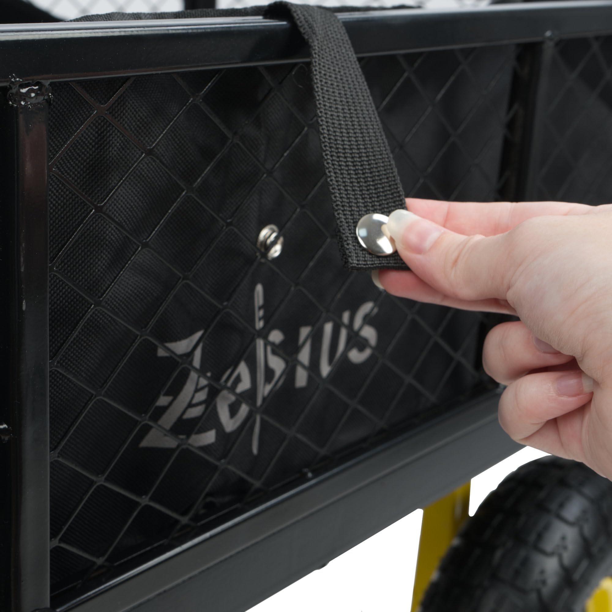 Zelsius Chariot de jardin, capacité de charge de 350 kg, 75 l, noir/jaune, chariot de jardin, chariot de jardin, chariot à main, chariot de transport pliable, pour le jardinage