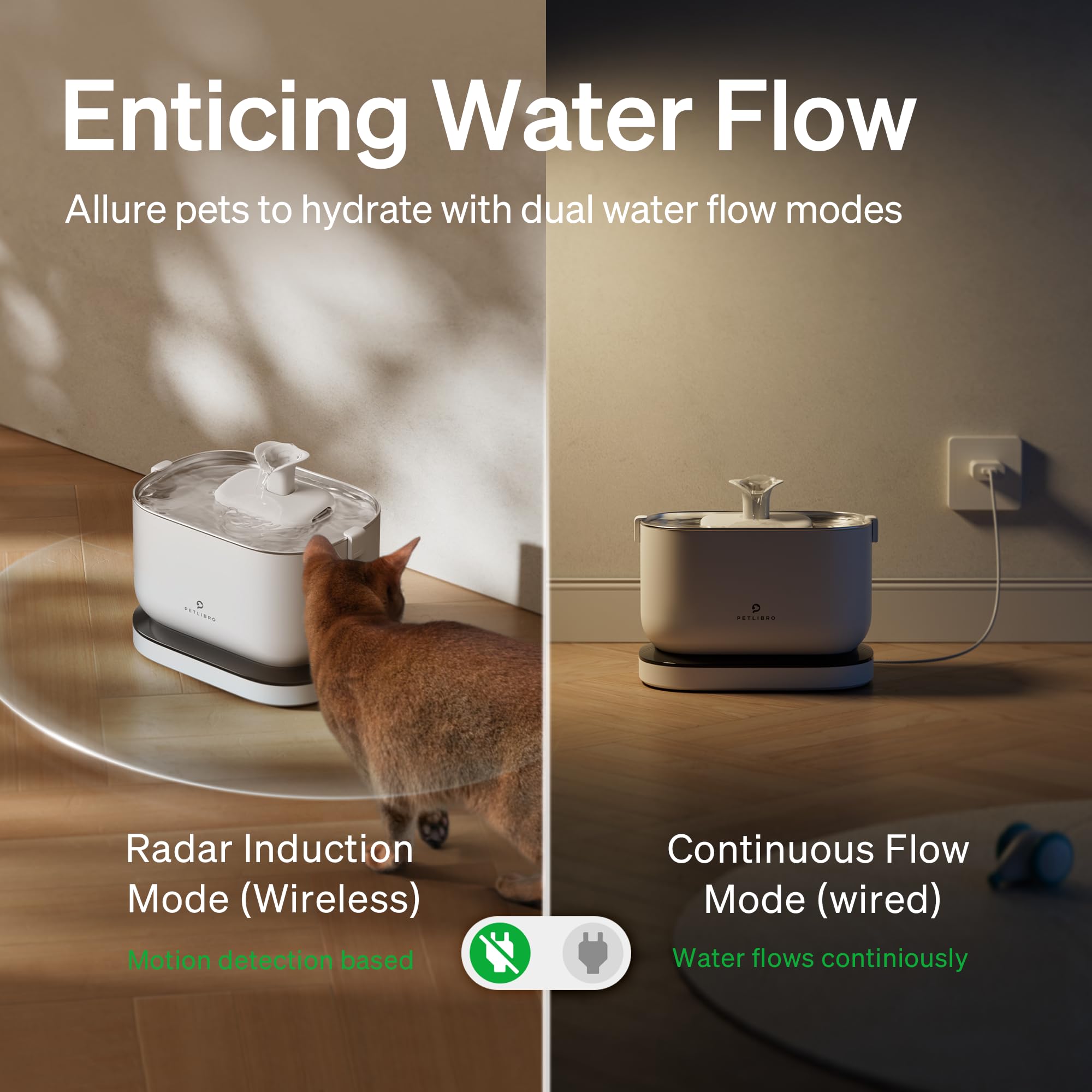 PETLIBRO - Fuente de Agua para Gatos, Inalámbrica, Funciona con Pilas, 2.5L/84 onzas, para Interiores, con Bandeja de Acero Inoxidable