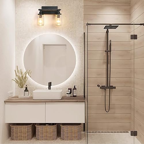 Miniatura 3 de Lámpara de tocador negra para baño, 2 luces de tarro de masón, lámpara de tocador industrial vintage, lámpara de pared de tubería de cocina, lámpara