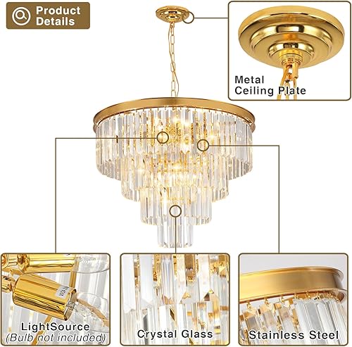 Miniatura 3 de Candelabros modernos de cristal con luz, 11 luces de iluminación Chanderlier de cristal dorado, luces colgantes de 4 niveles para comedor, sala de