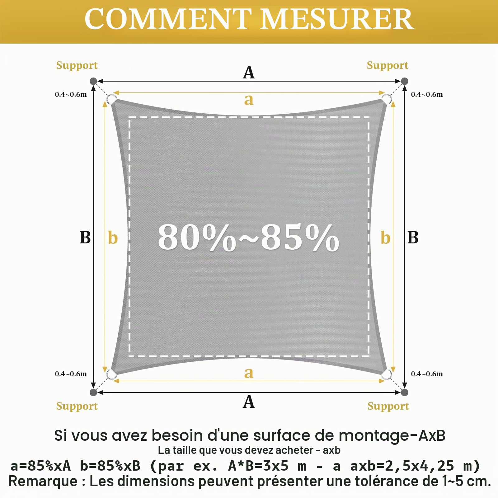 Shade&Beyond Voile d'Ombrage 3x4m Rectangulaire Imperméable, Voile Ombrage avec 95% Protection UV pour Terrasse, Jardin et Piscine Extérieure,Gris Clair