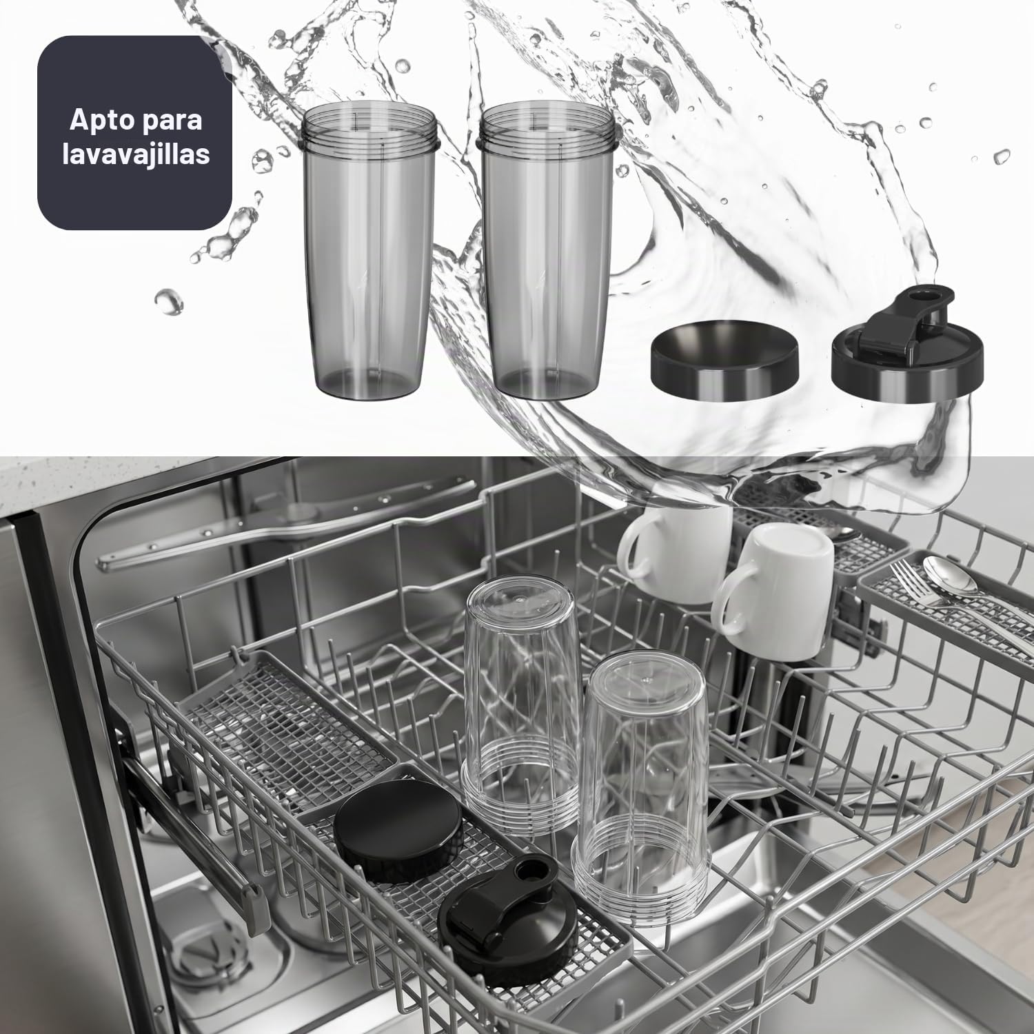 Black+Decker- Batidora de vaso individual | 1000W | 700ml | 2 Vasos Portátiles de Tritán | Cuchillas Inox 304 | Pica Hielo | Apta para Lavavajillas | Base Antideslizante | Acabados Antihuellas