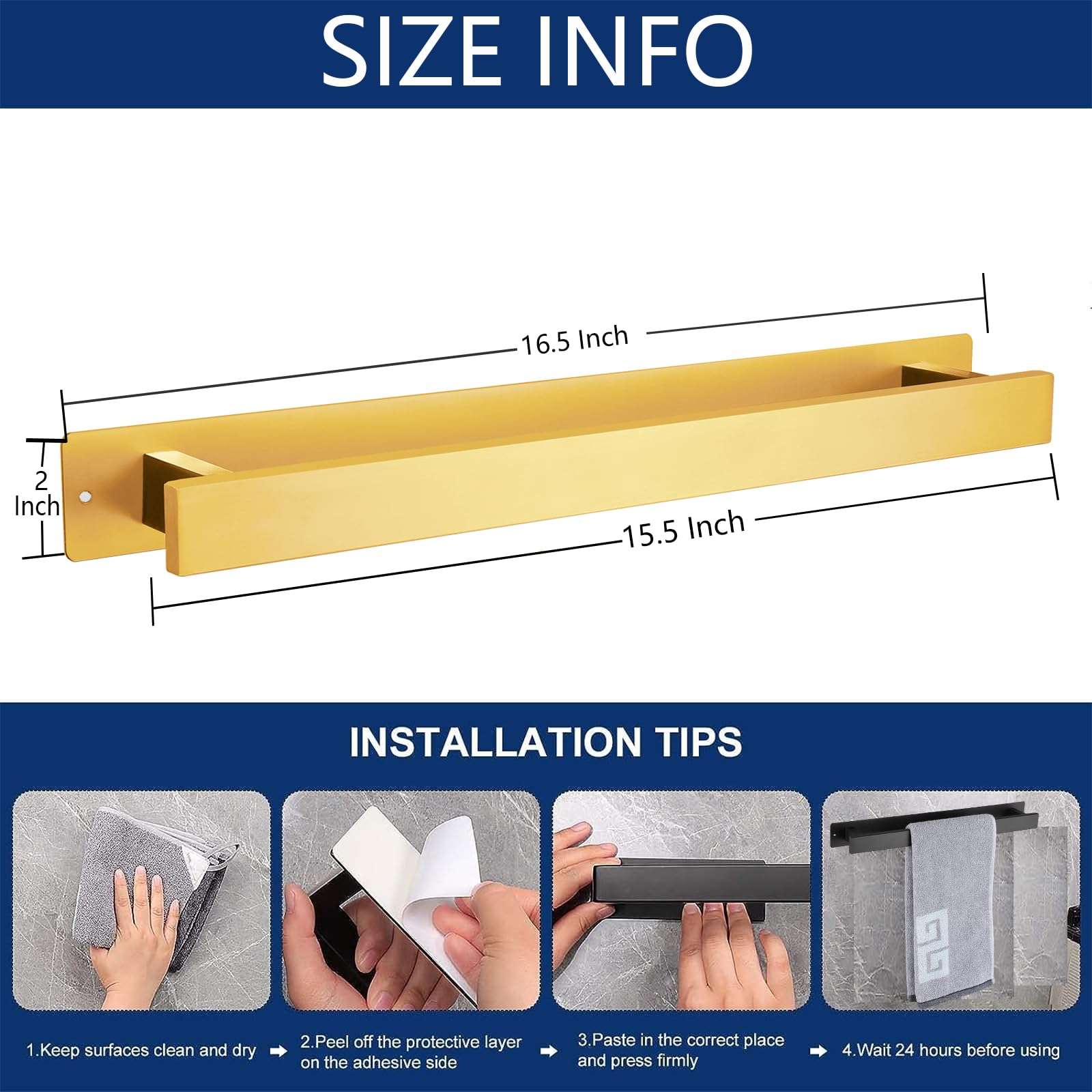 Portasciugamani da bagno in acciaio inossidabile impermeabile antiruggine 40 cm oro