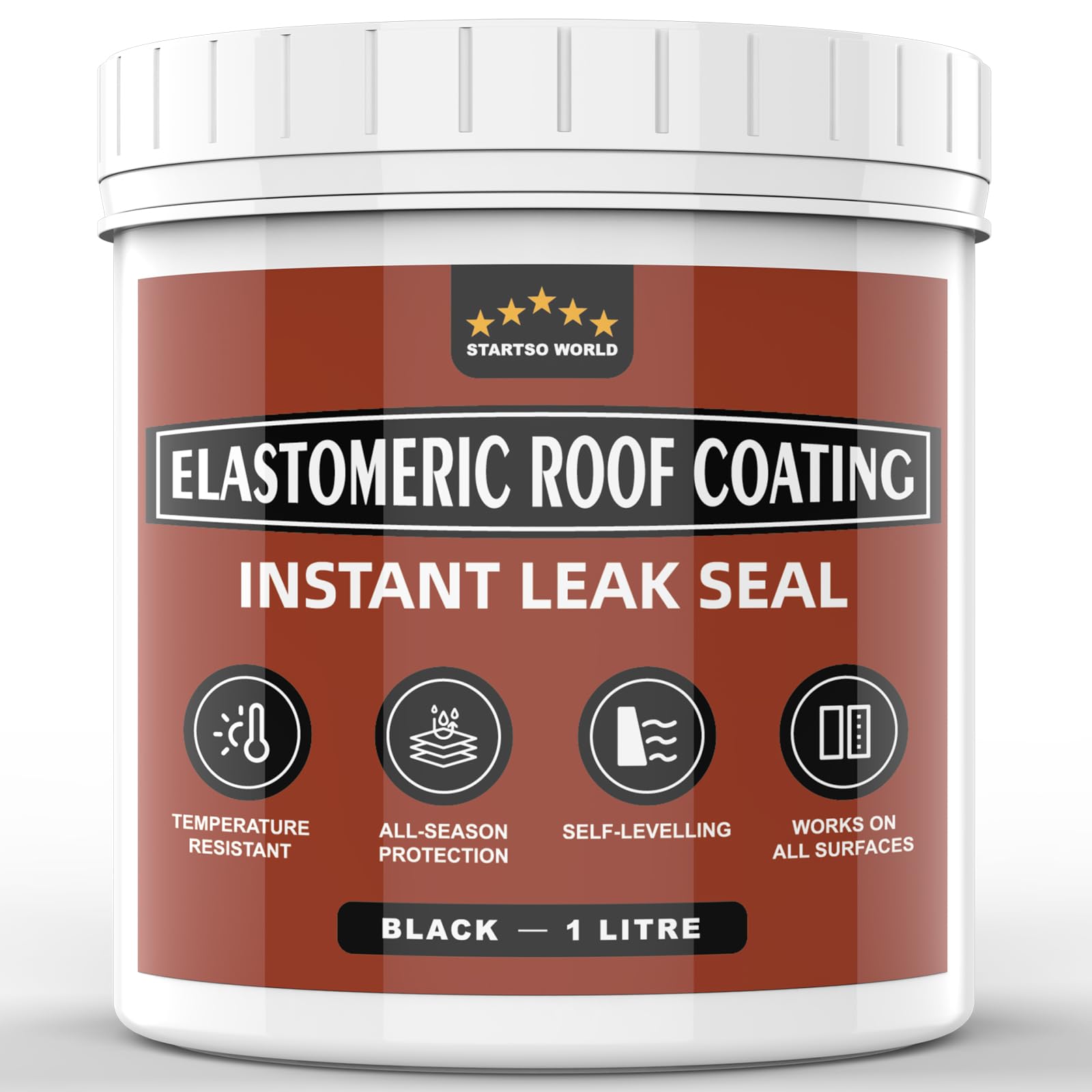 Liquid Rubber Waterproof Sealant & Paint 1L – Elastic Membrane Seals Leaks on Roofs, Gutters & Foundations | Waterproof Repair Coating for Brick, Wood, Metal, Concrete, Stone, Rubber