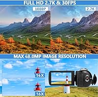 OLESIT 2.7K 48MP Camcorder Video Camera for YouTube Vlogging, 16X Zoom, 3" IPS Screen, Remote Control, 2 Batteries