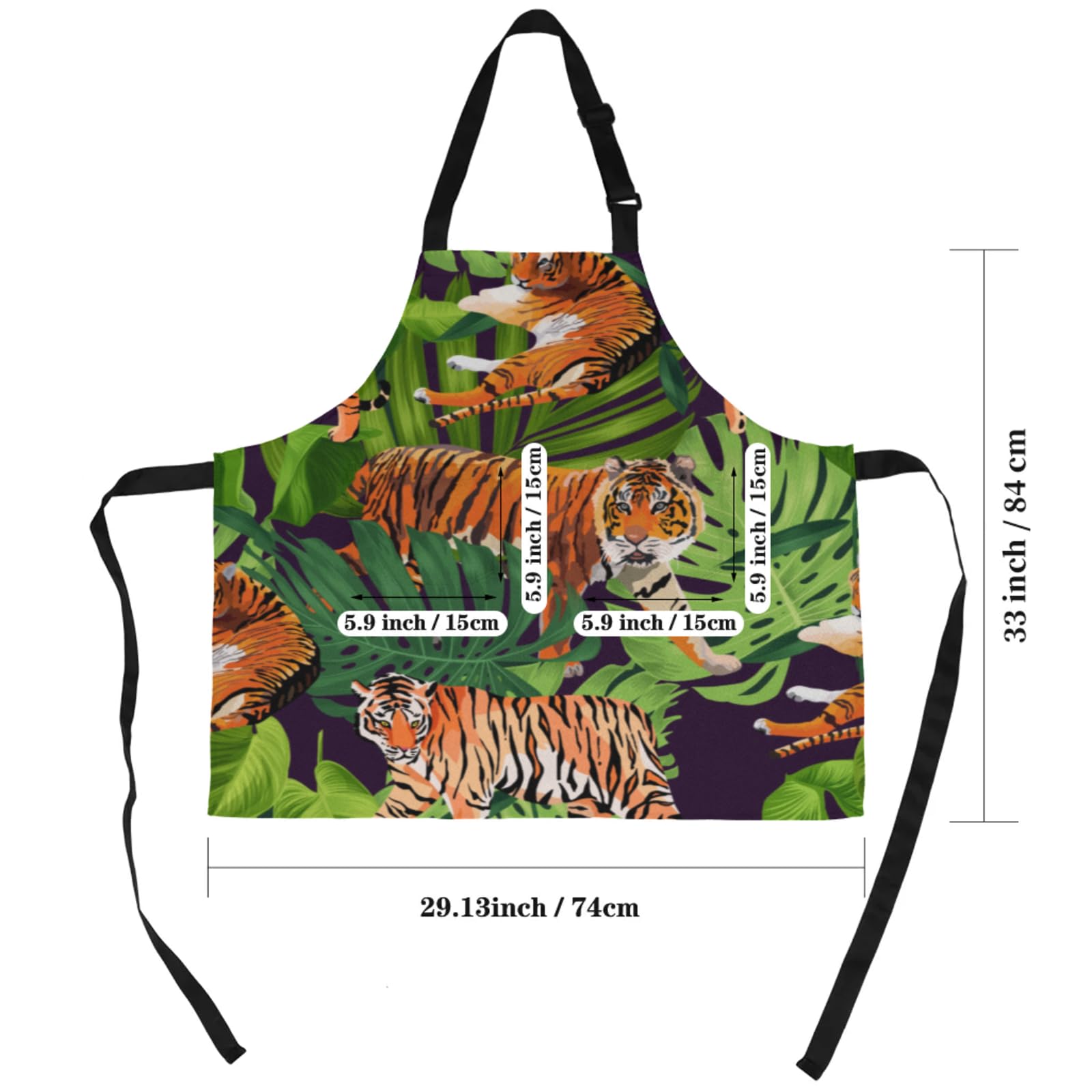 Aglebo Tigers Tropical Leaves Chef Apron with Pockets Adjustable Shoulder Strap Waterproof Cooking Apron for Kitchen Baking Gardening Pottery Painting