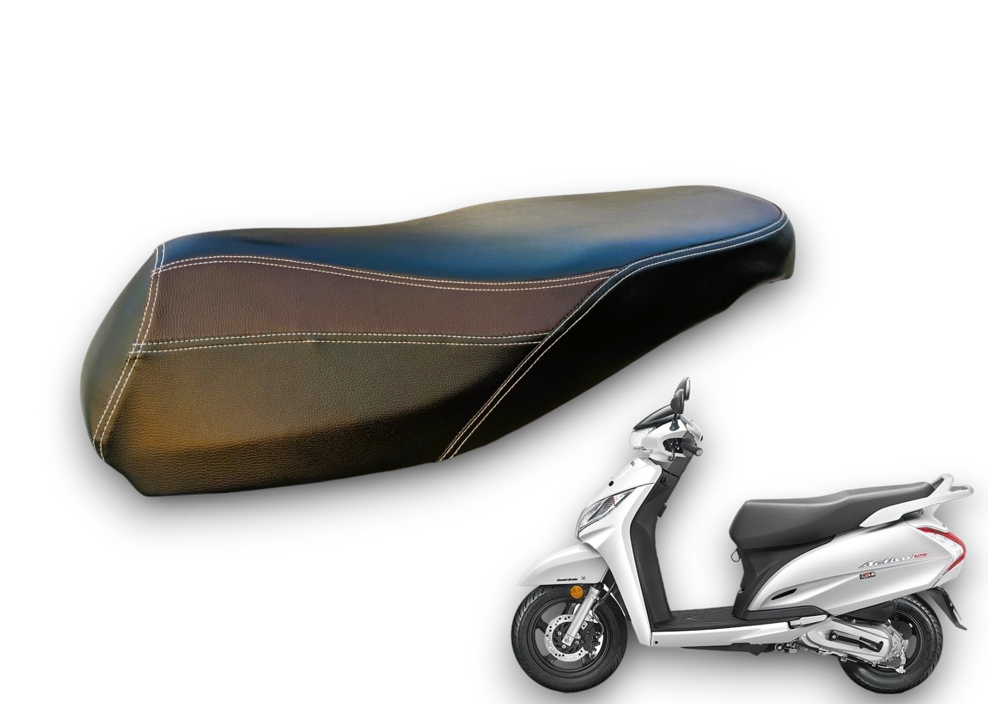 Activa 125 BS6 Bike SEAT Cover,PU Leather Black Brown Colour,6 mm Cushion Foam.Rope provided,Ready to fit,Quality and Fitting Tested-image-36
