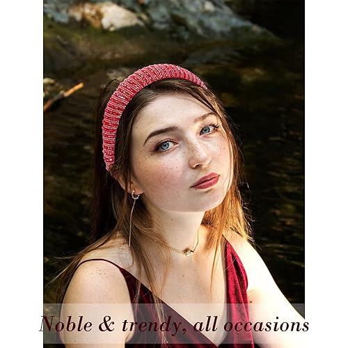 Vista 28 de Wecoe Diadema negra para mujer, diadema de diamantes de imitación de moda, diadema acolchada, diadema de diamantes brillantes con cuentas