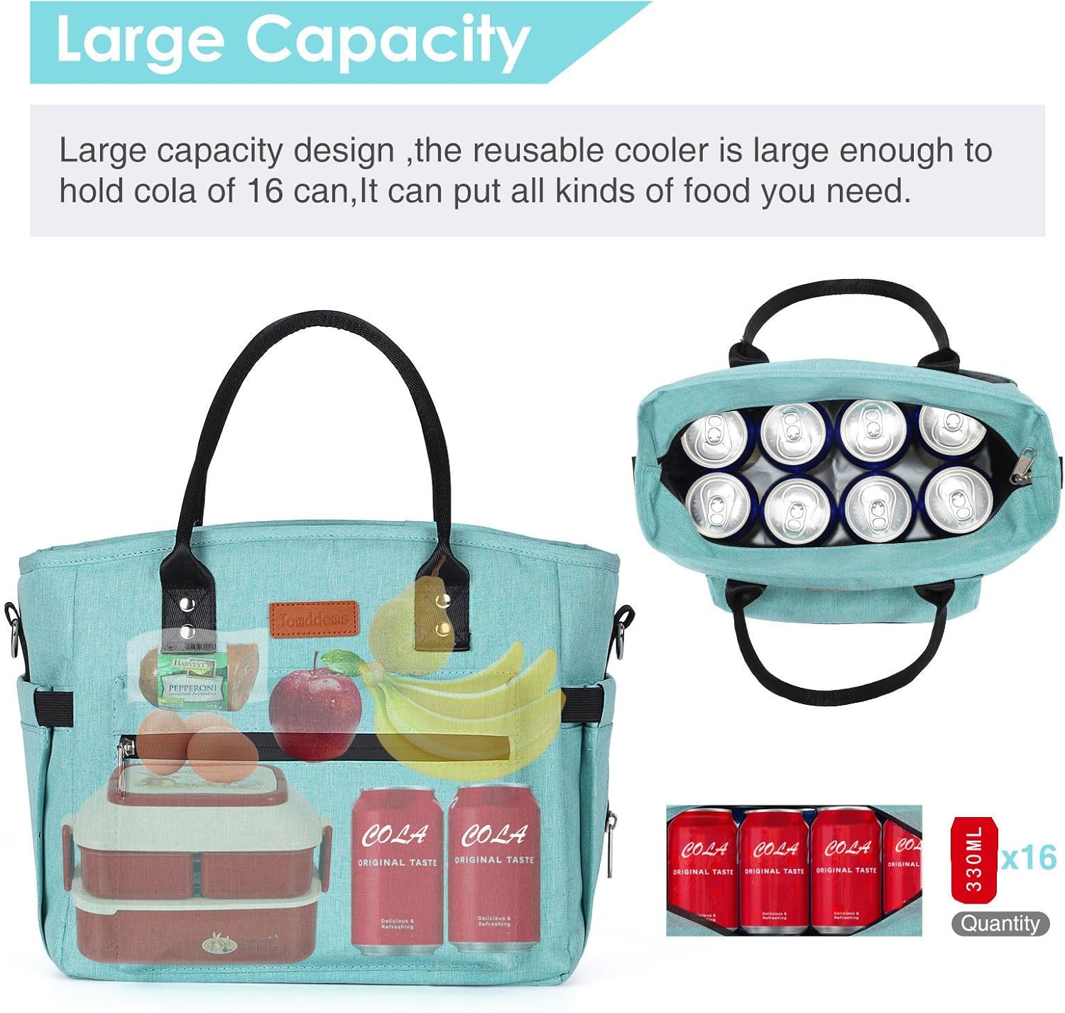 Insulated Lunch Bag for Women Men,Adult Lunch Box for Women with Adjustable Shoulder Strap,Portable Large Lunch Tote Bag for Office Work Picnic Beach,Reusable Lunch Cooler Bag - Image 4