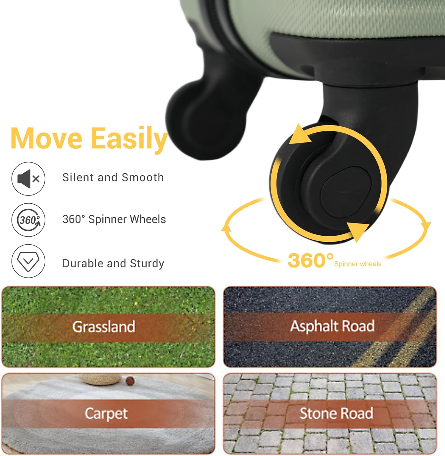 Travelhouse Luggage Set 3 Piece ABS Lightweight Suitcase with Spinner Wheels,Hardside Carry on Suitcase Set with TSA Lock for Travel, Business