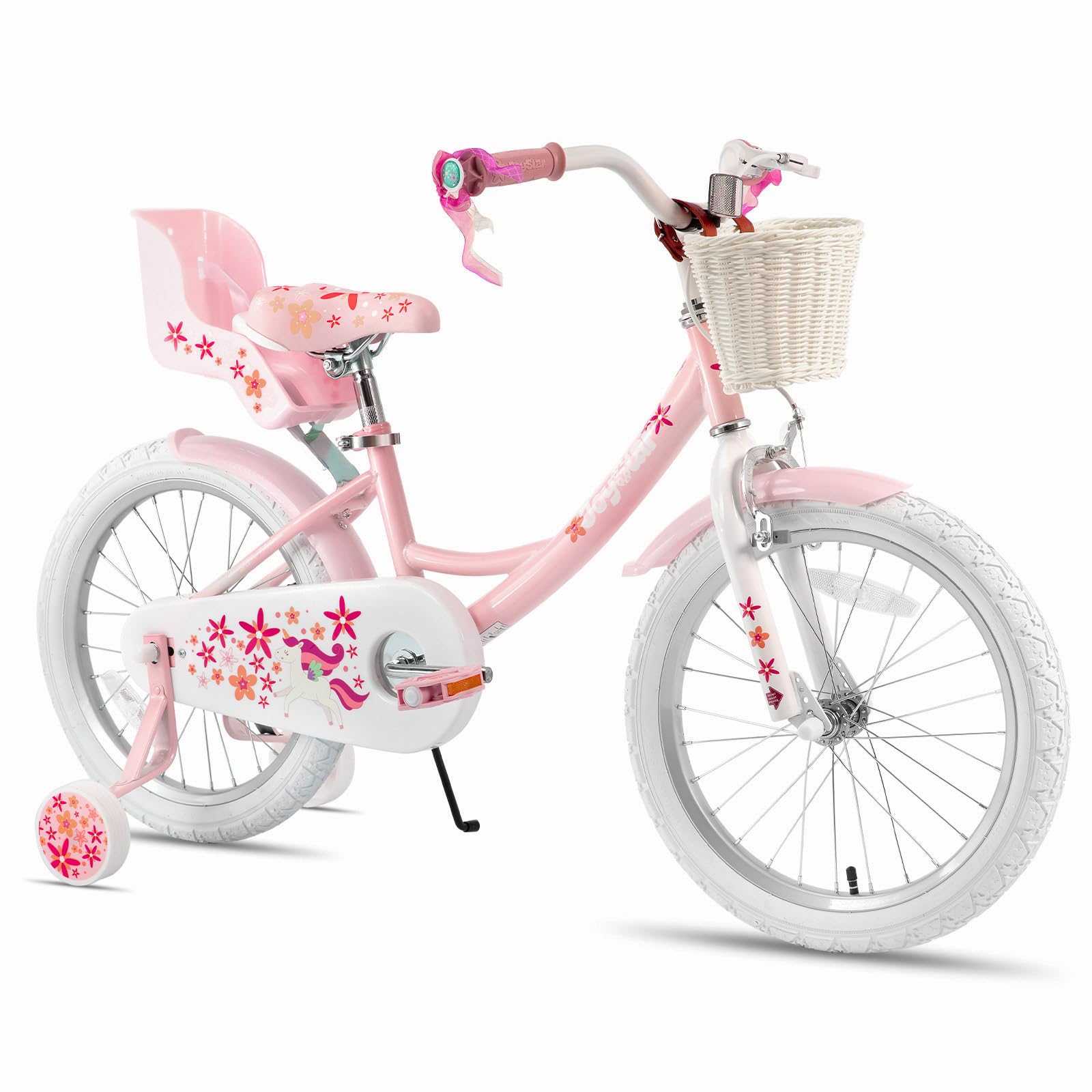 JOYSTAR Unicorn Kids Bike for Girls Ages 2-9 Years Old, 12 14 16 18 Inch Kids Bike with Training Wheels, Doll Seat, Streamers and Basket, Toddler Girls Bike, Multiple Colors