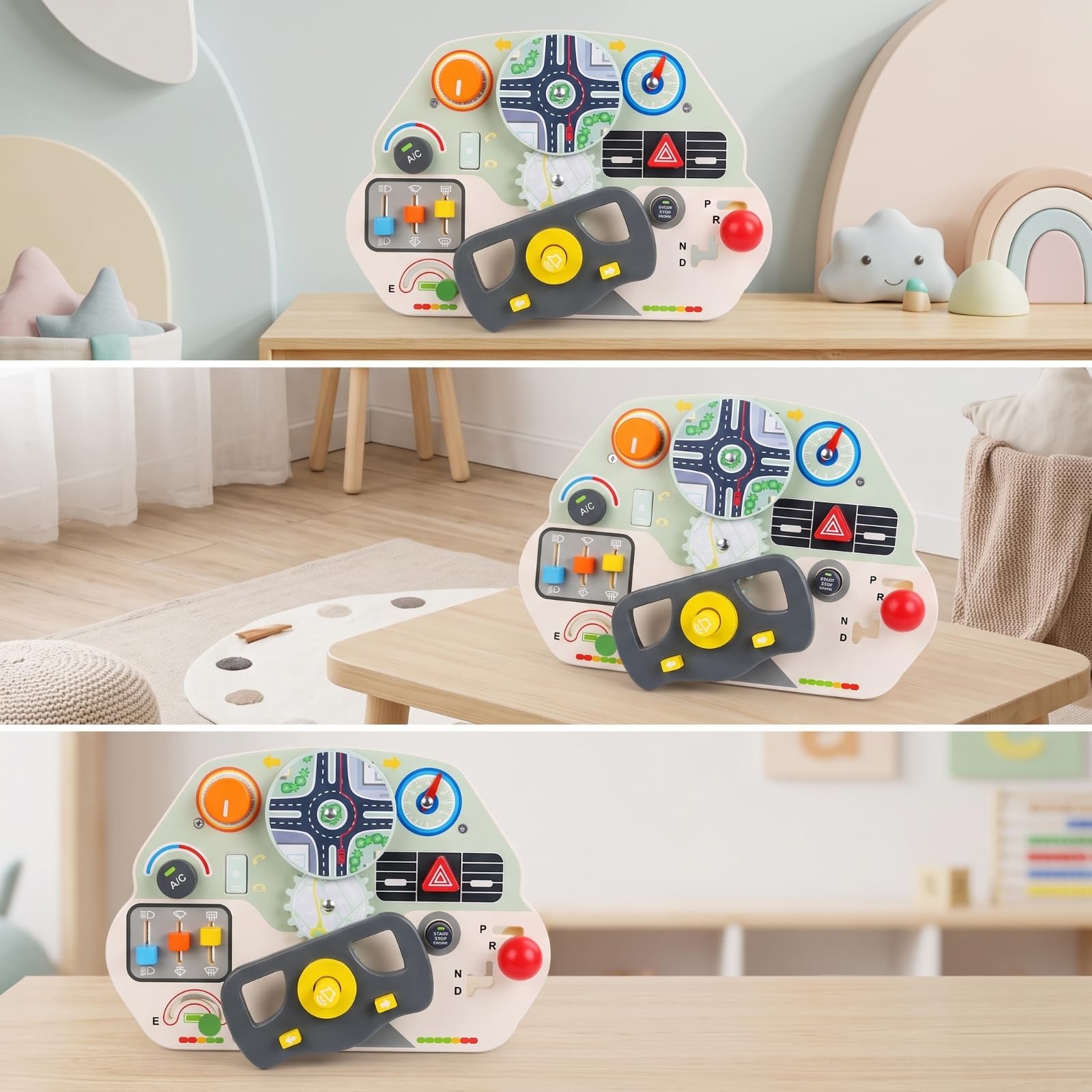Simulat di Guida per Bambini | Sviluppo Sensoriale, Busy Board in Legno, Motorio, Pannello con Forme Abbinate, per , Neonati