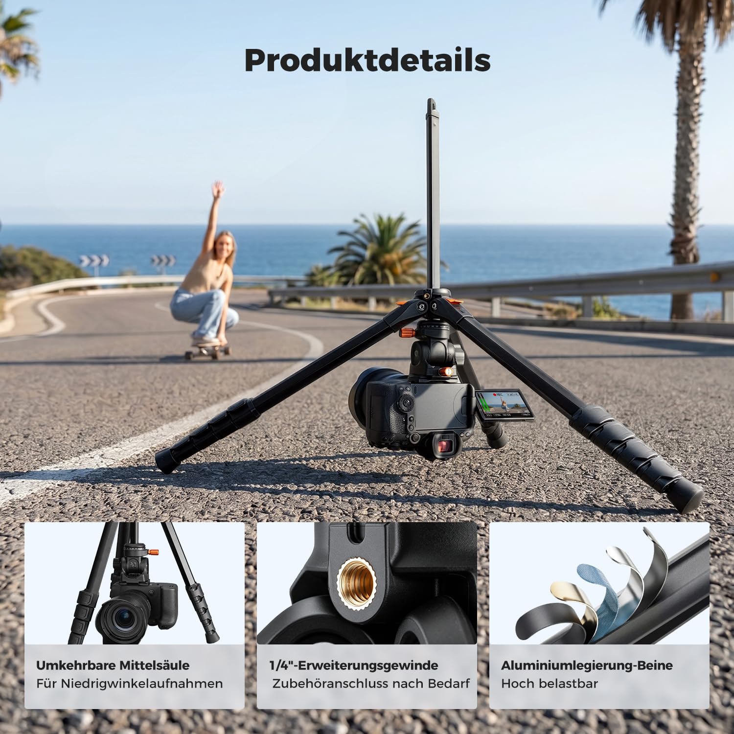 K&F CONCEPT Kamera Stativ Handy Stativ | Tripod für Smartphone mit Handy Tablet Halterung, Aluminium Reisestativ, Vorwärtsklappbar, 10KG+162CM A305A1+FH-04