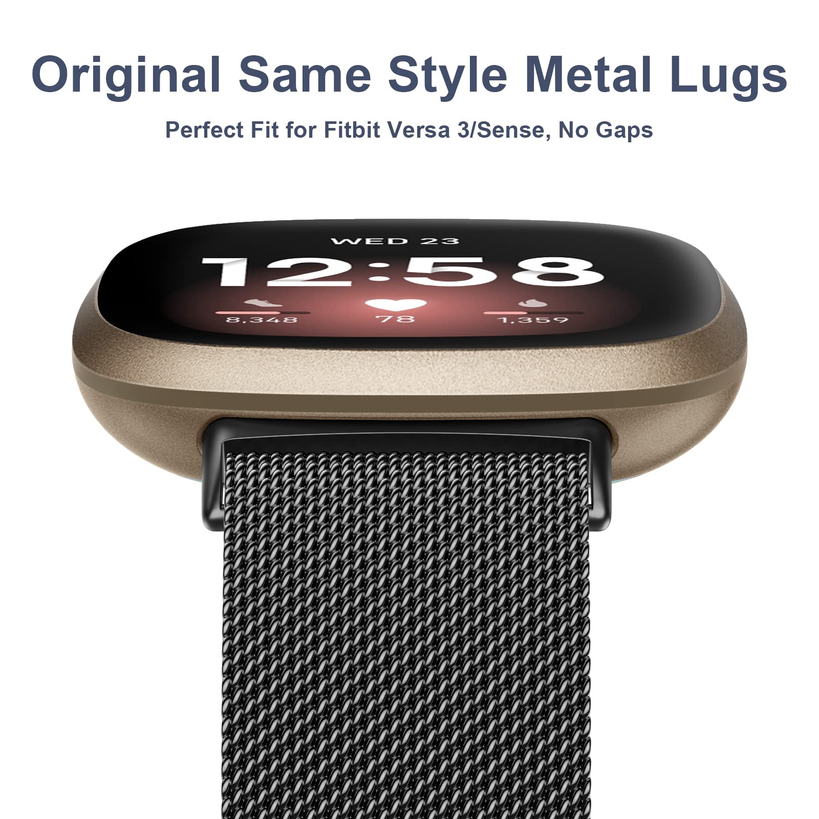 Bracelet en métal compatible avec Fitbit Versa 3/Versa 4/Fitbit Sense/Sense 2 pour homme et femme - Maille en acier inoxydable respirante avec fermeture magnétique réglable