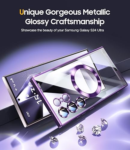 Miniatura 2 de JUESHITUO Funda oficial de titanio para Samsung Galaxy S24 Ultra con protector de lente de cámara compatible con Magsafe parachoques suave brillante