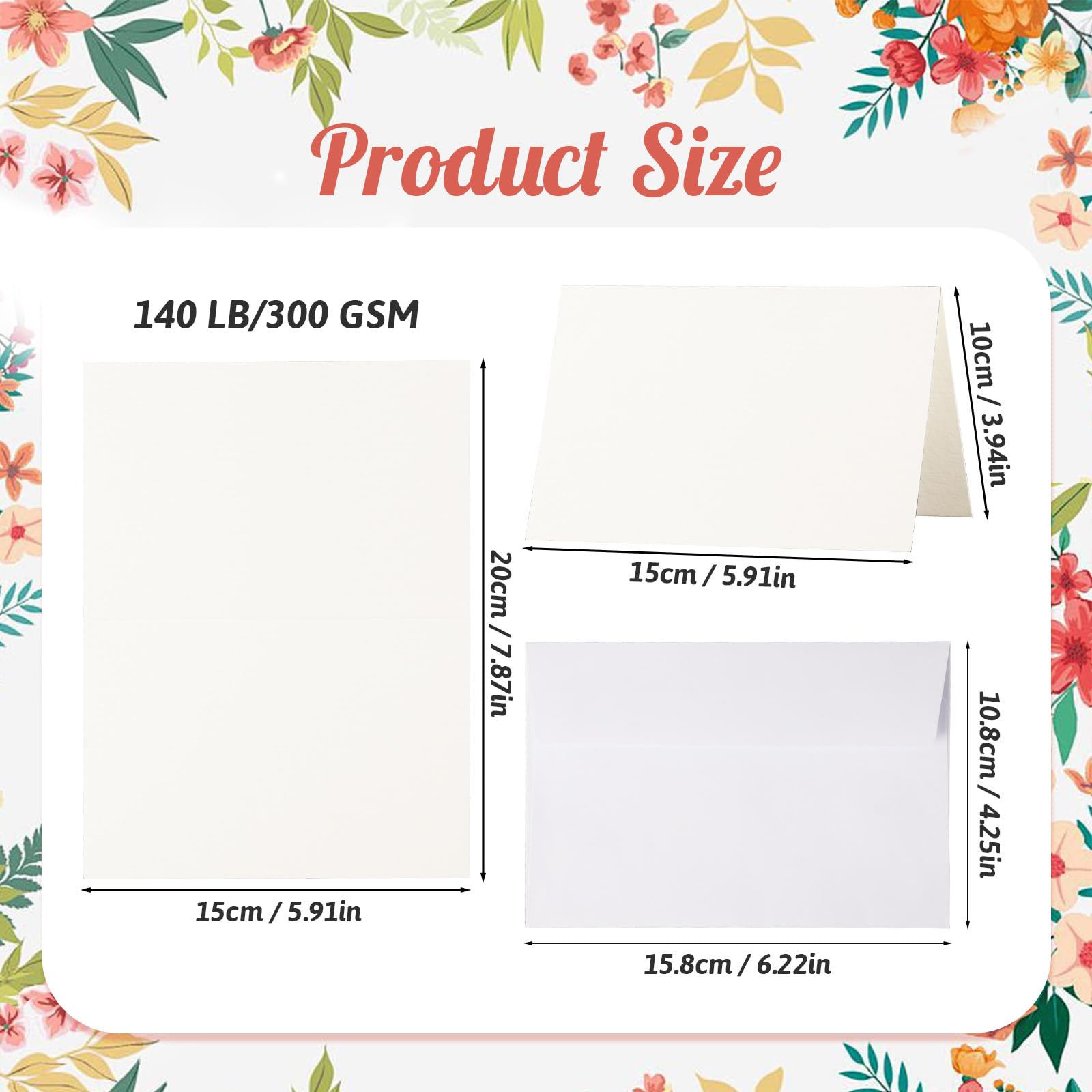 CXIIPOL 100 Sets Watercolor Cards with Envelopes, 140 lb/300 GSM Pure Cotton Watercolor Paper Cards and Envelopes, 4 x 6 Inch Blank Watercolor Card for Painting, Weddings Invitations, Greeting Card