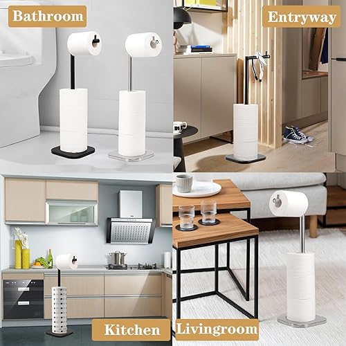 Miniatura 7 de Soporte de papel higiénico, almacenamiento de papel higiénico independiente para baño, soporte de papel higiénico de acero inoxidable con reserva