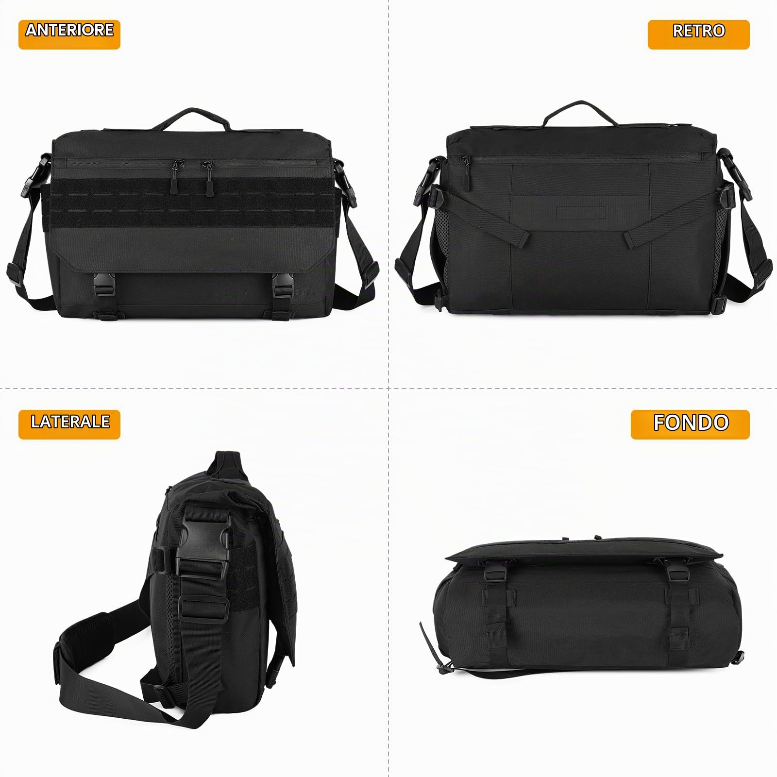 HUNTVP Borsa a Tracolla Uomo Casual Laptop 14 15.6 Pollici Borsa a Spalla Militare Tattico Molle Borsa Messenger per Campeggio Trekking Sport