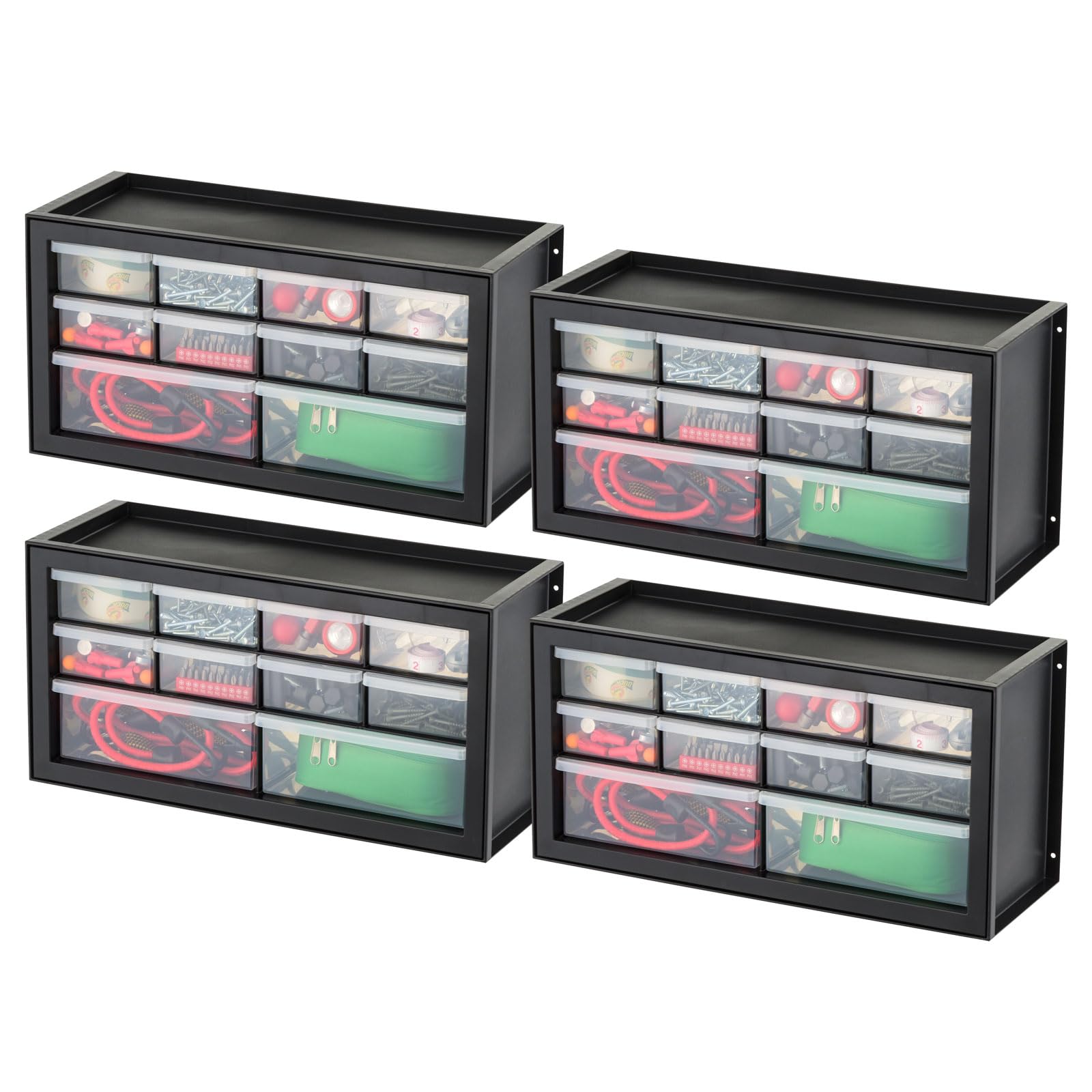 IRIS USA Small Plastic Storage Drawers, 10-Drawer - 4 Pack, Stackable Teacher Toolbox Craft Small Parts Bead Screw Hardware Building Bricks Organizer, Drink and Water Flavor Packet Organizer, Black