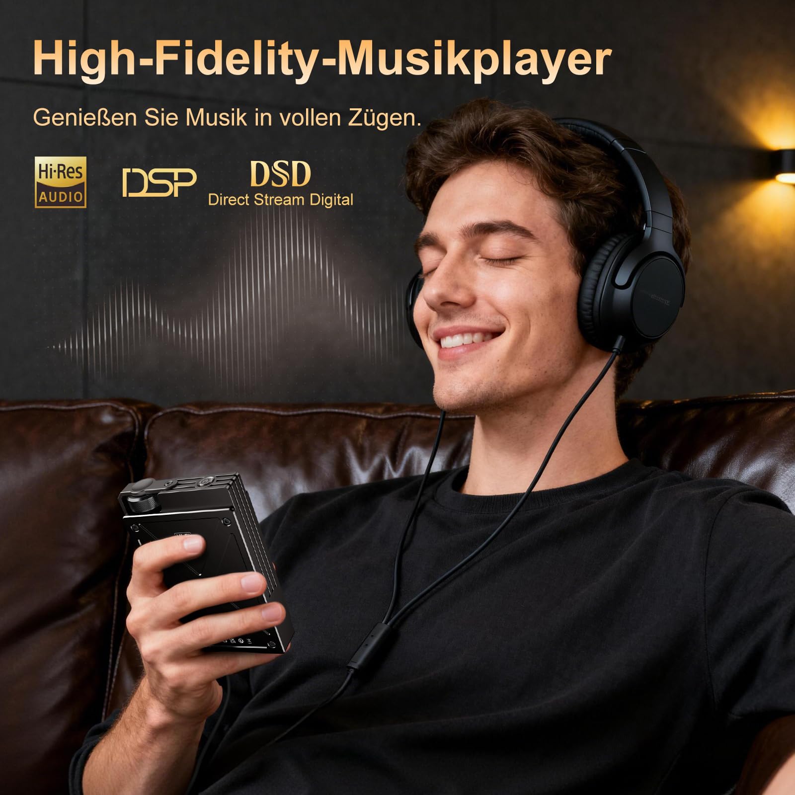 HiFi-MP3-Player, verlustfreier DSD-Digital-Audio-Musikplayer mit hoher Auflösung, tragbarer DAC-FLAC-Audio-Player, 192 kHz/24 Bit, tragbarer Audio-Player mit 64 GB, unterstützt bis zu 256 GB (Black)