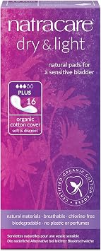 Natracare Dry & Light, Plus, Natural and Absorbent Pads with Organic Cotton Cover for Light Urinary Incontinence 1 Pack, 16 Pads Total