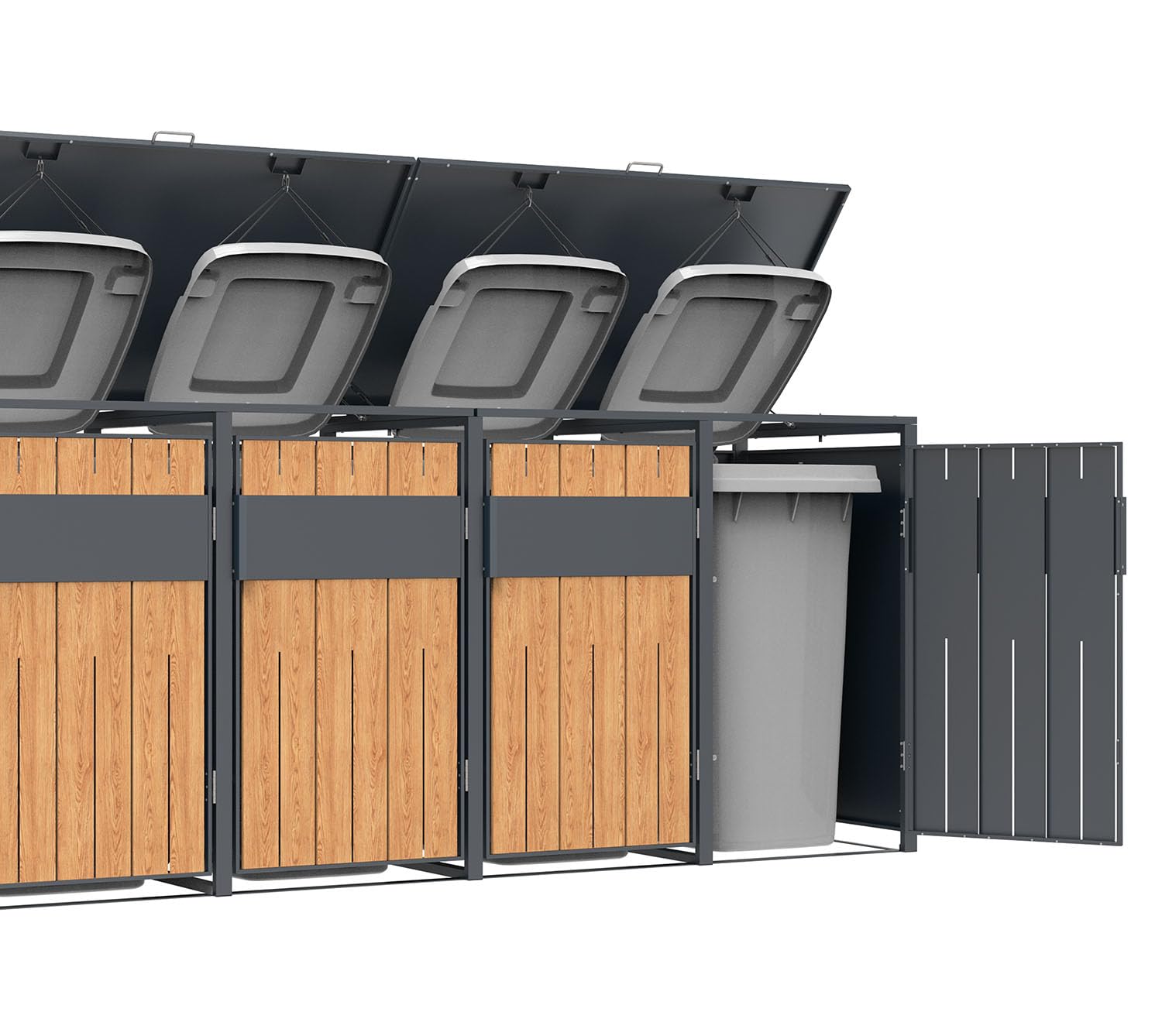 Westmann Varius 6 Mülltonnenbox 6x240L | Metall & Holzoptik | Gasdruckfedern | Magnetverschluss | Mülltonnenverkleidung Anthrazit
