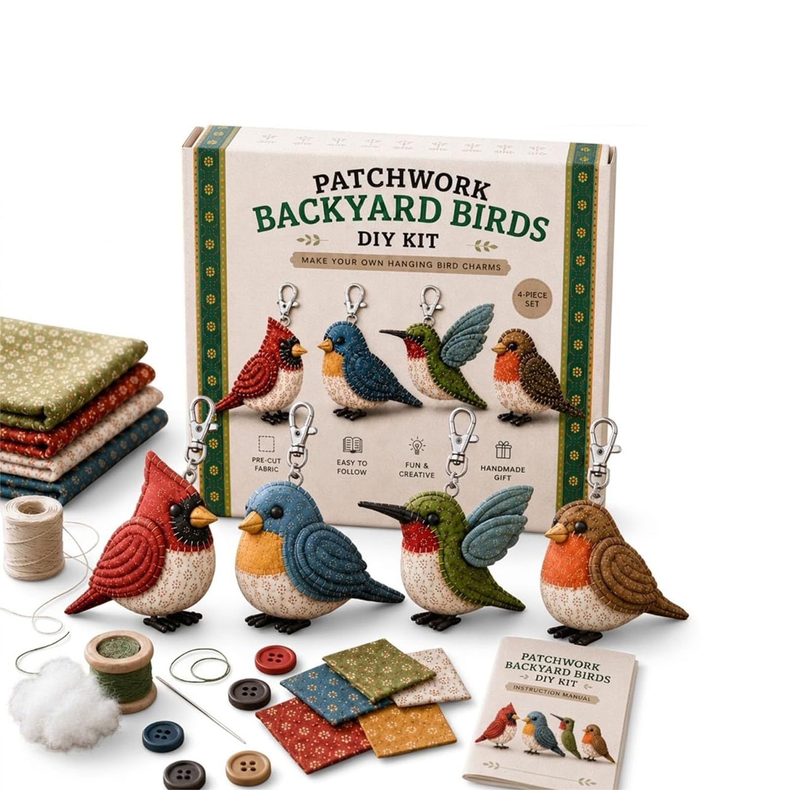 3D Fabric Animal Sewing Kit, DIY Patchwork Animal Keychain Kit, Handcrafted Patchwork Craft Set with Pre Cut Fabric, Stuffing and Thread, Cute Hanging Charm for Adults Beginners