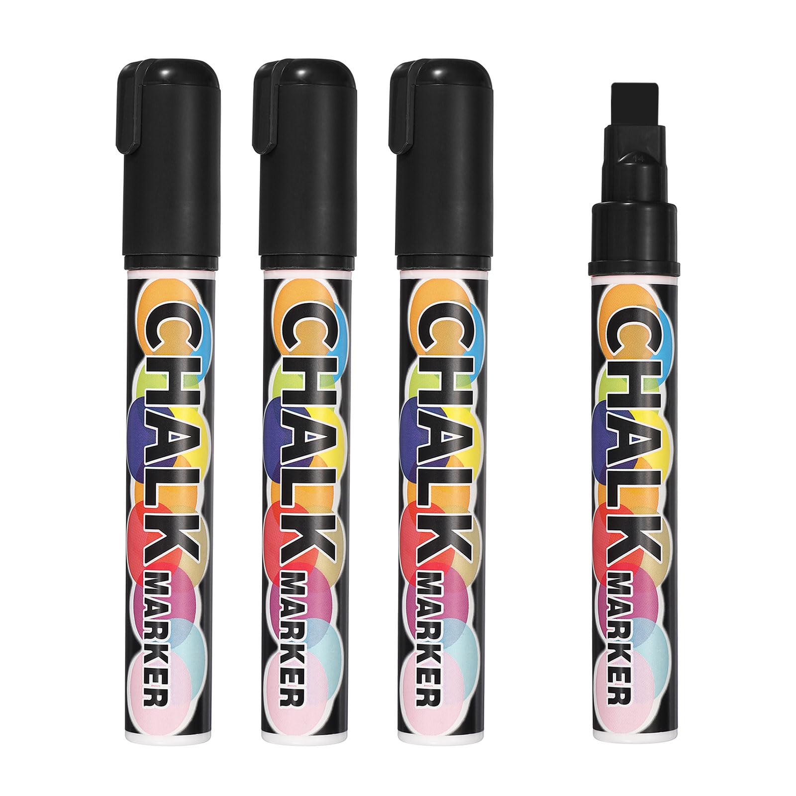 PATIKIL Liquid Chalk Markers 10mm, 4 Pcs Chalkboard Markers, Dry Erase Chalk Pens with Erasable Wide Fine Tip Wet Erase for Chalkboard Windows Blackboard Car Mirror Glass, Black