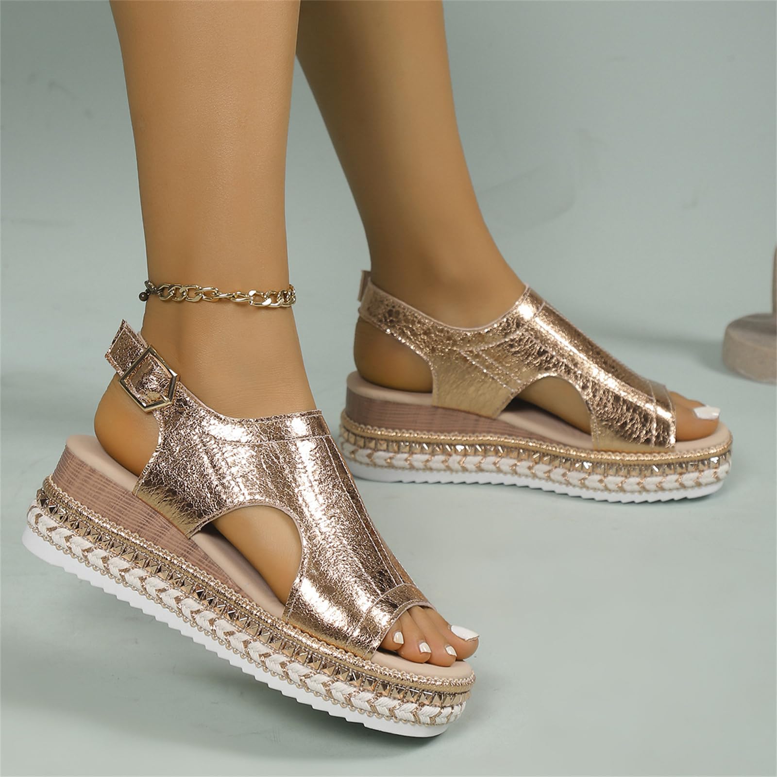 Women's Platform Espadrilles Sandals Wedge Ankle Strap Buckle Open Toe Sandals Flatform Wedges Casual Beach Summer Shoes