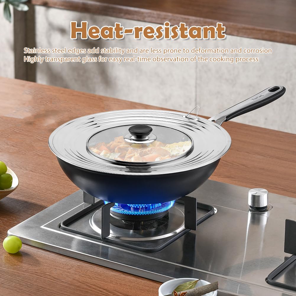 Coperchio universale per padelle, coperchio universale in acciaio inox, coperchio per pentola 24 cm/26/28/30/32 cm di diametro, coperchio in vetro resistente al calore per pentole e padelle