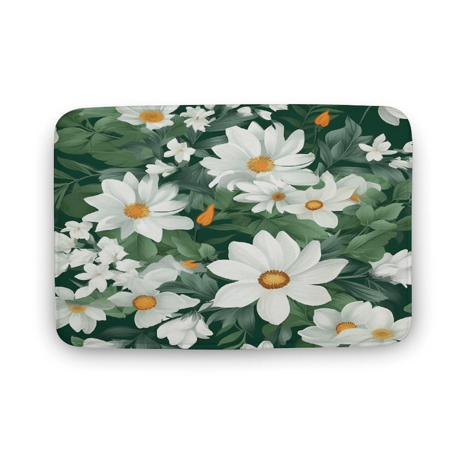 Tapete de bienvenida para interiores y exteriores, antideslizante, hojas verdes y flores blancas, tapete para entrada, porche, lavandería, baño, dormitorio, alfombra de 40 cm x 60 cm