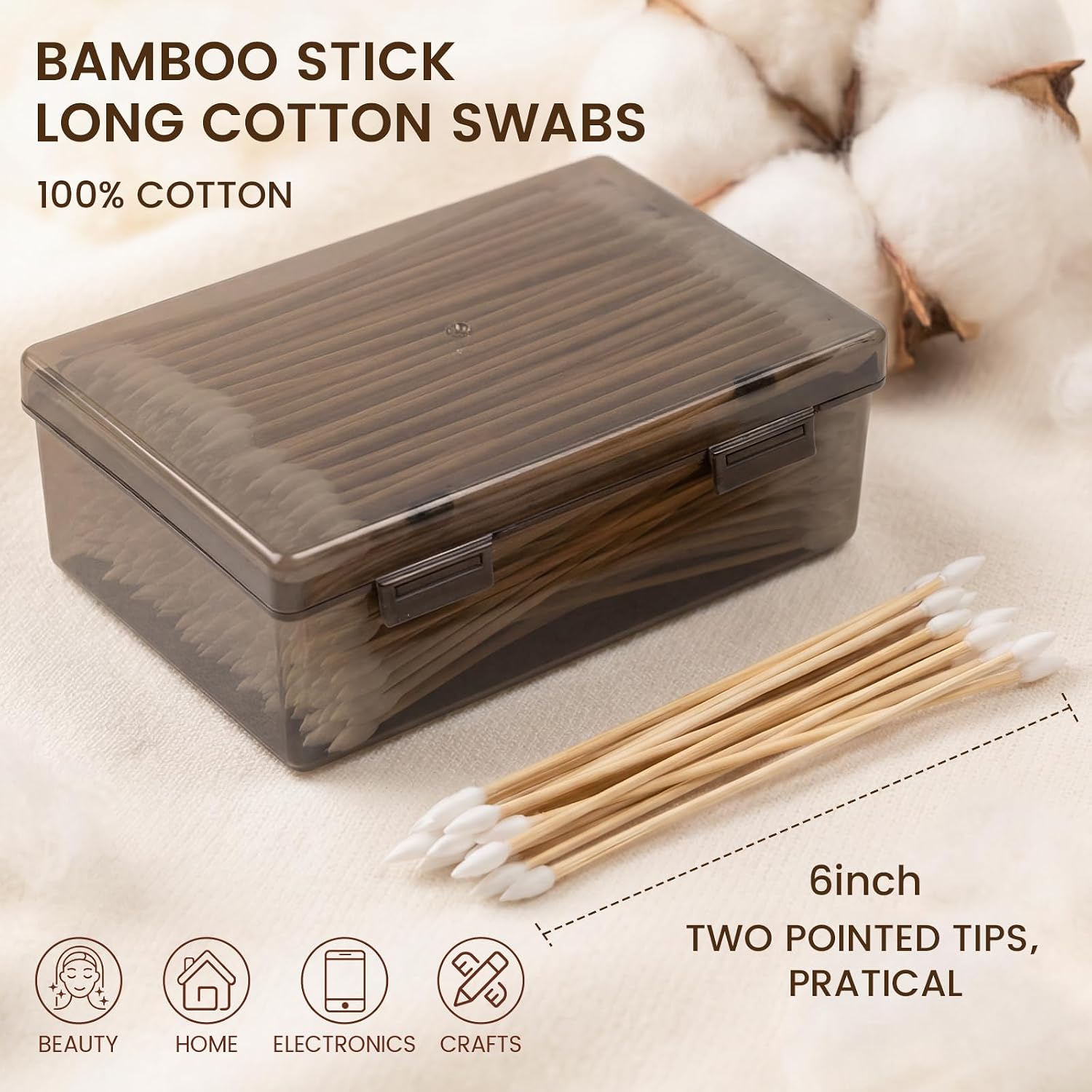 300pcs Gun Cleaning Swabs in Storage Box, Pointed, 6-inch Long Cotton Swabs