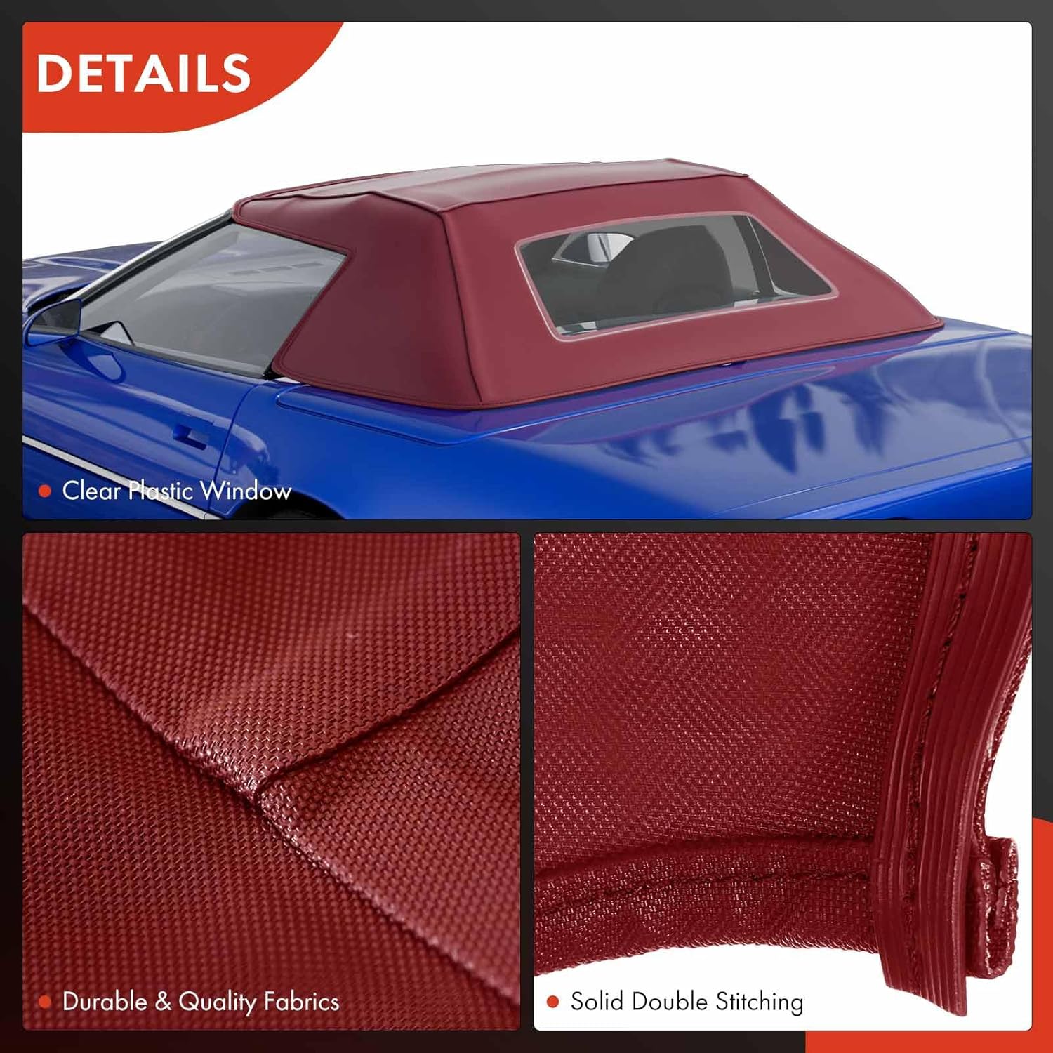 A-Premium Bordeaux Convertible Soft Top Compatible with Chevrolet Corvette 1986-1993, with Plastic Window