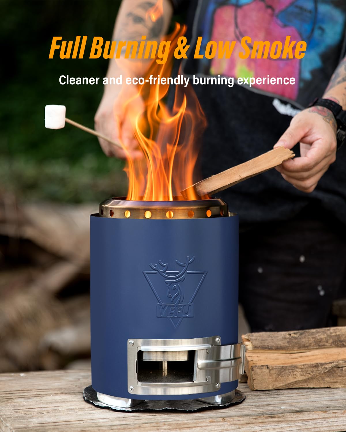 YEFU Braciere da tavolo, diametro 18 cm, controllo dell'intensità della fiamma, fornello da campeggio per esterni e patio, alimentato da pellet o legno, mini braciere a combustione sicura, con borsa