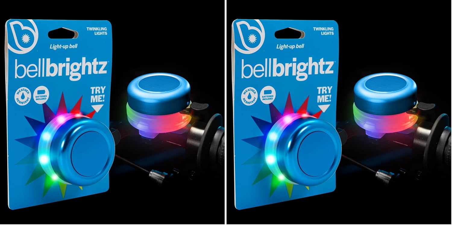 Brightz BellBrightz LED Light Up Bike Bell for Kids & Adults - Twinkling Rainbow LED Halo Light - Easy Push Thumb Switch for Bell Sound Unique Bicycle Accessory for All Ages