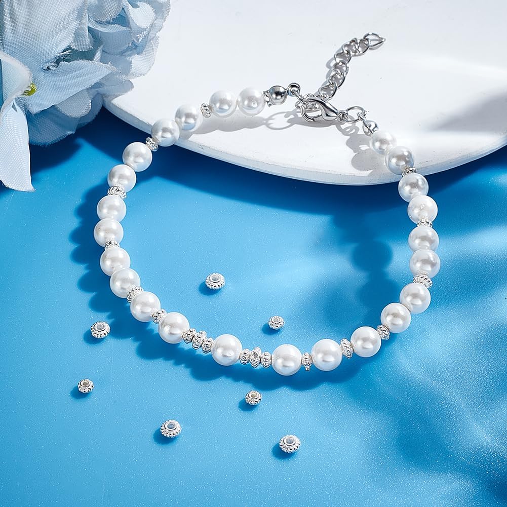 PH PandaHall 25Pcs 925 Sterling Silver Beads 2 Styles 3mm Rondelle Spacer Beads Flower Flat Rondelle Small Loose Beads Silver Bracelet Spacers for Necklace Earring Jewelry Making Supplies