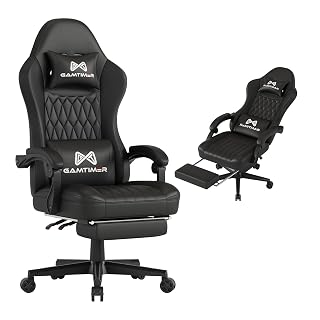 Gaming Chair with Footrest,Ergonomic Computer Chair,PU Breathable Material with Headrest and Lumbar Support,Suitable for Silla Gamer and Adults (Black) - Amazon product rated Grade A