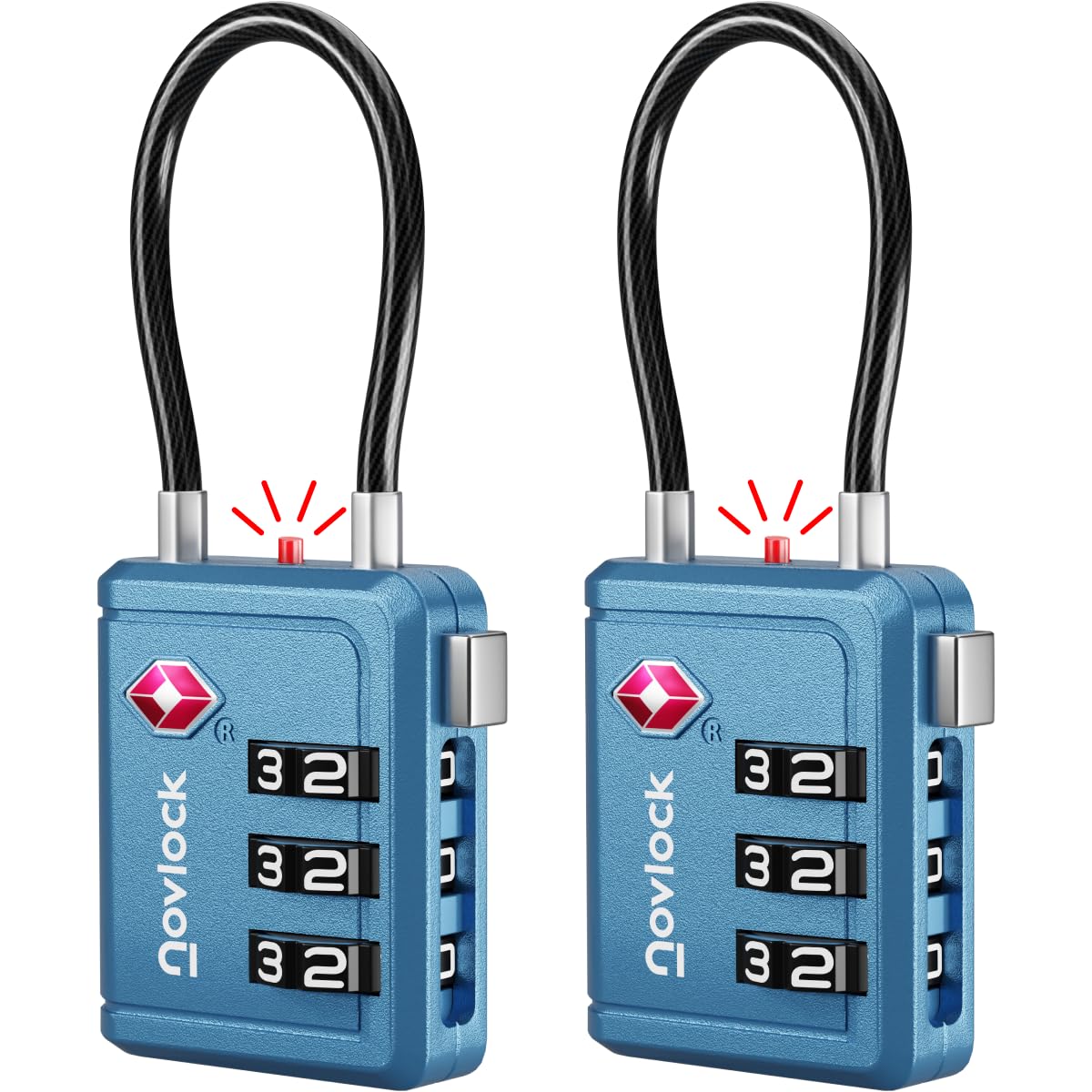 Novlock Blue Luggage Locks – Tsa Approved Suitcase Locks – Travel Padlocks With Inspection Indicator – Tsa Locks For Suitcases, Backpacks, Cases, Bags – 2-Pack,