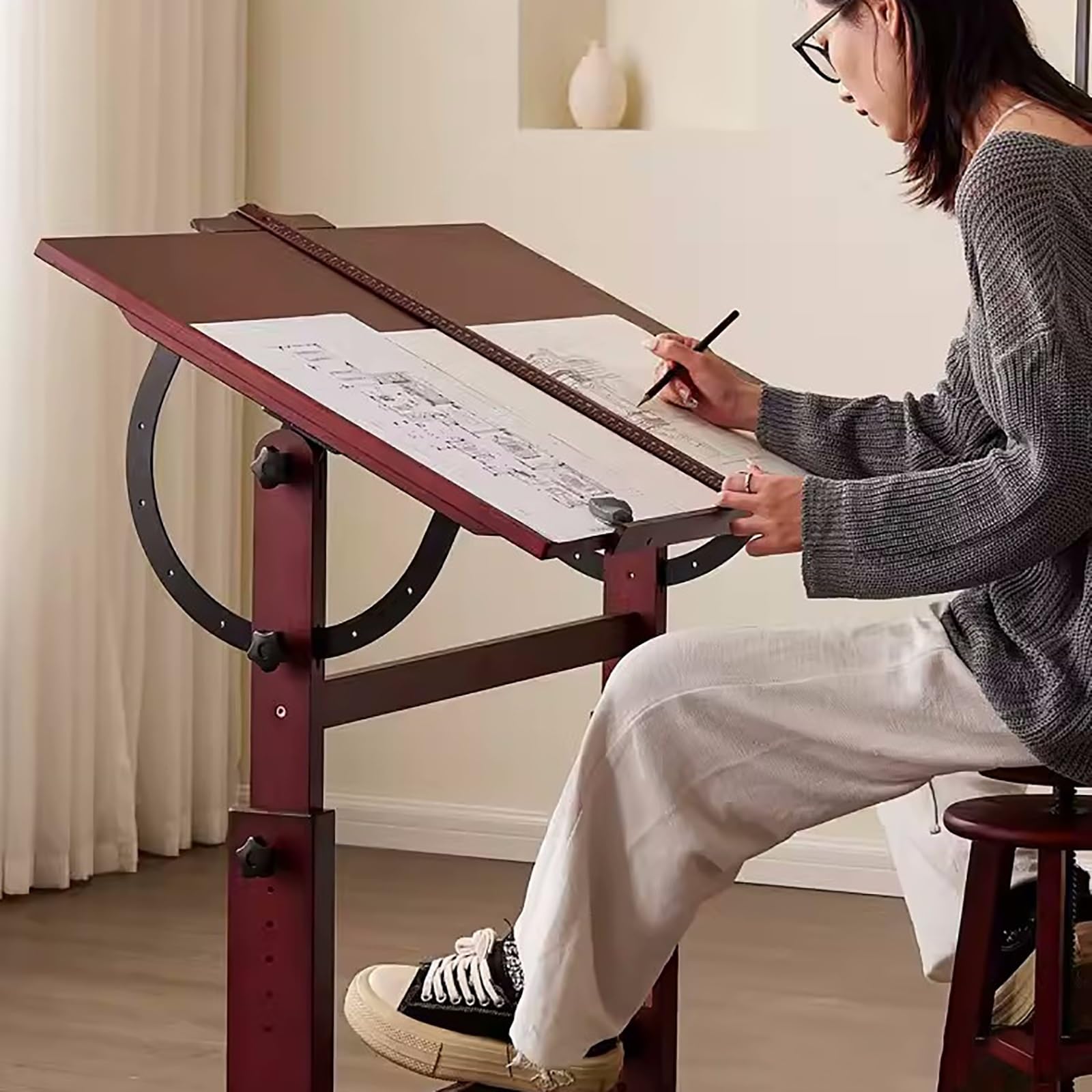 Mesa de Dibujo Grande de Madera, Caballete Pintura Mesa de Artista con Altura Ajustable, Caballete Pintura de Estudio y Arte para Escribir