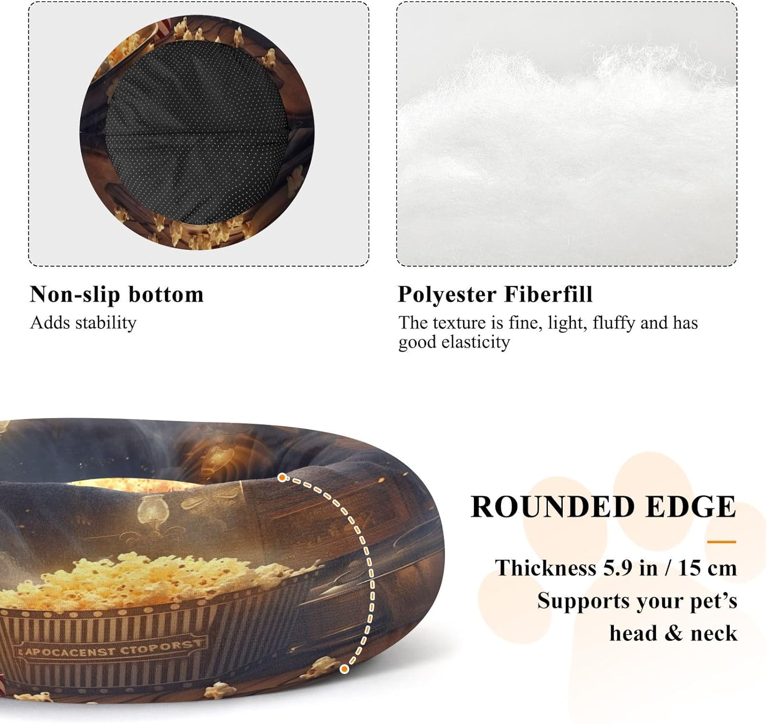 Dog Bed Ultra Soft Fluffy Comfortable Cat Bed, Popcorn Cinema Washable Dog Beds Anti-Slip Round Pet Beds for Medium Dogs