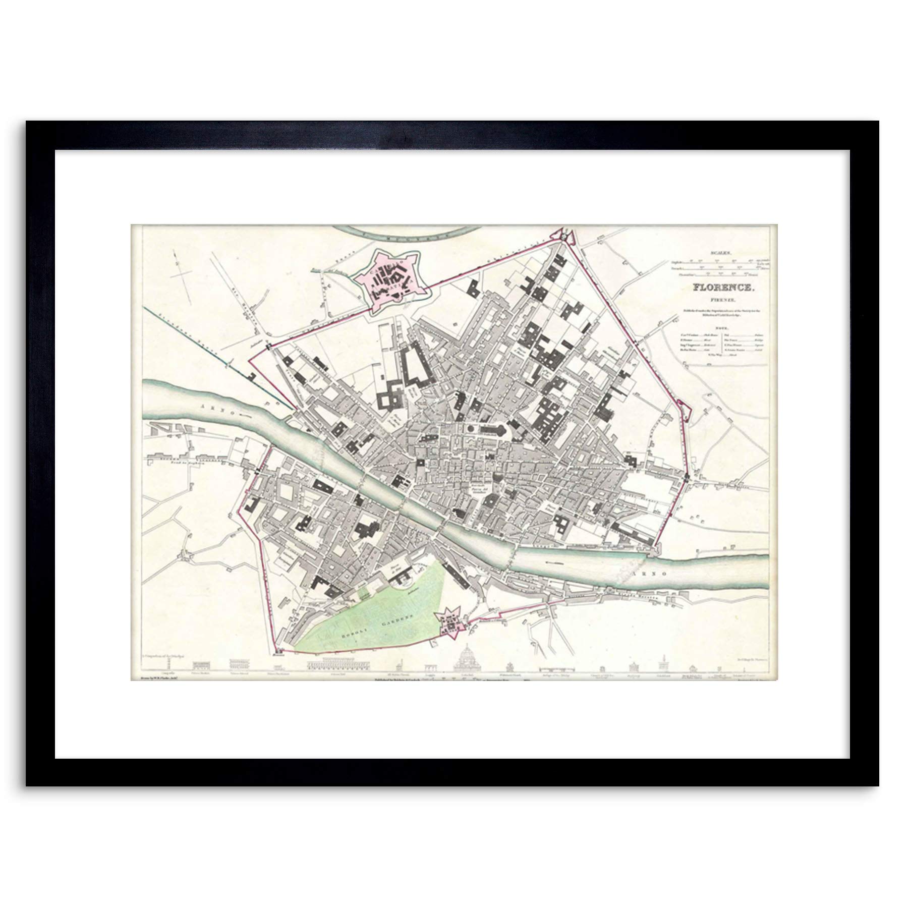 Wee Blue Coo Map Antique Clarke Florence City Plan Framed Wall Art Print