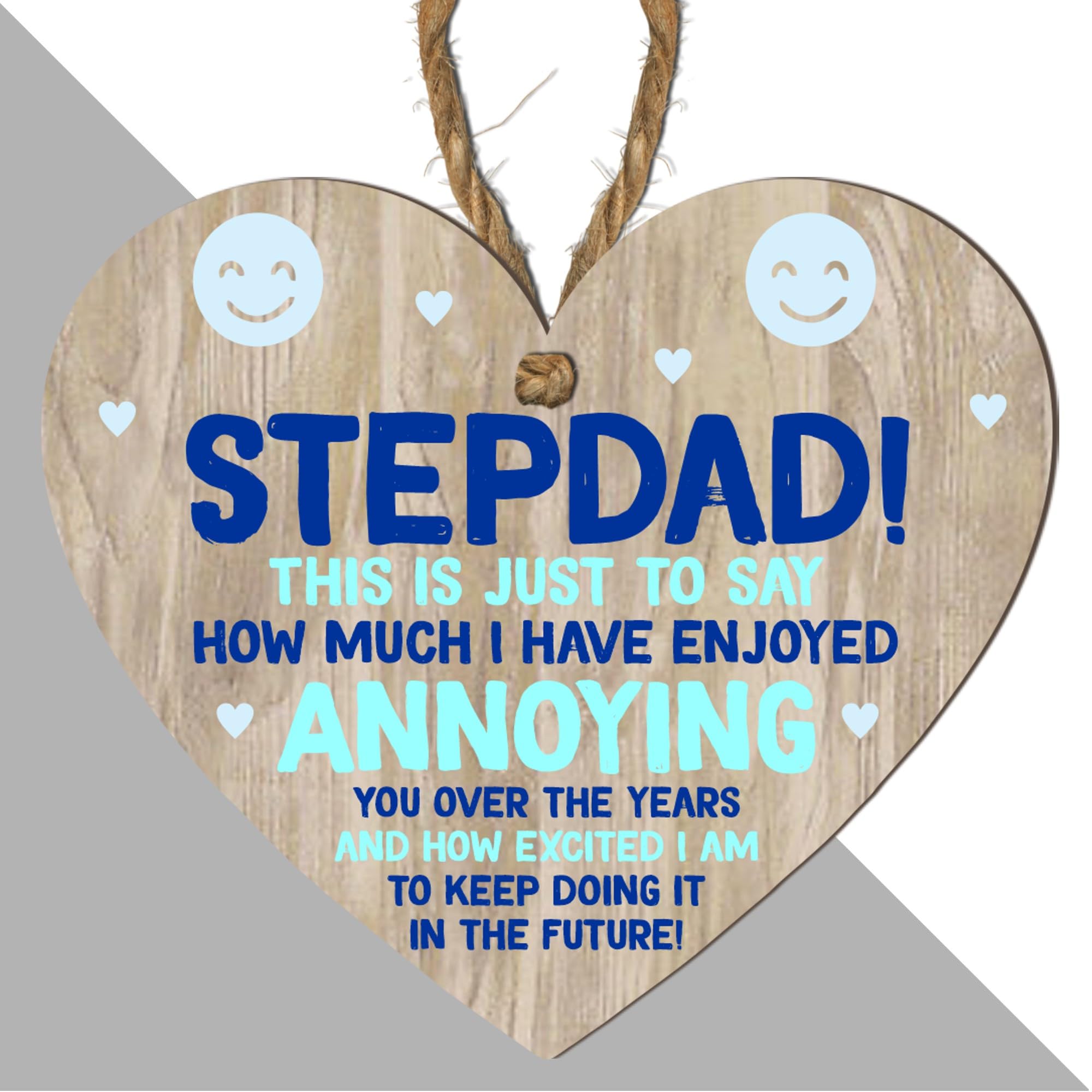 Stepdad Wooden Heart Plaque - Sentimental Gift for Stepfather - Modern Rustic Décor - Father's Day, Birthday - Gift Idea for Christmas ((Large: 23 cm (H) × 20 cm (W))