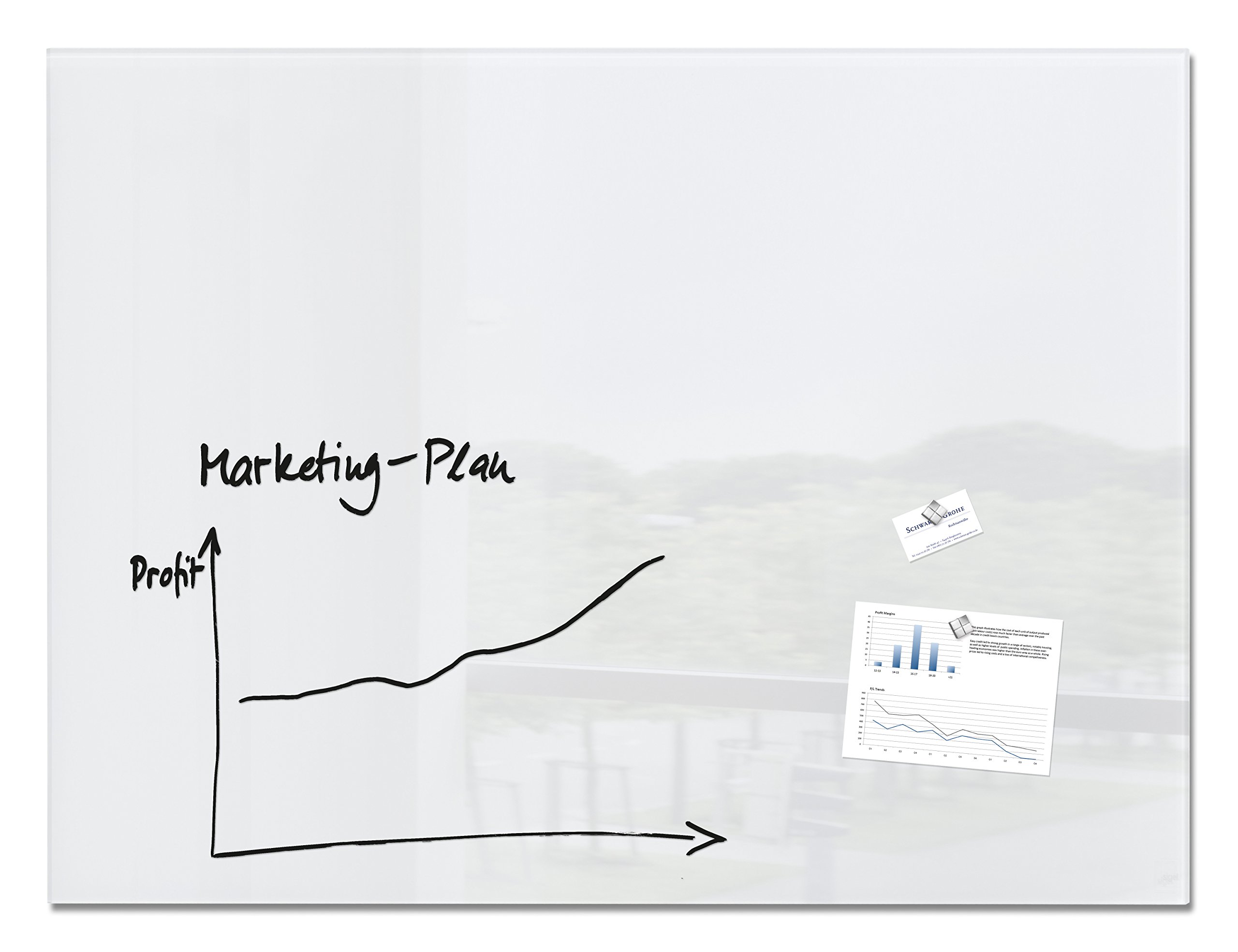 SIGEL GL211 Premium Glass magnetic Board / White Board, glossy surface, 120 x 90 cm, easy mounting, super White - Artverum
