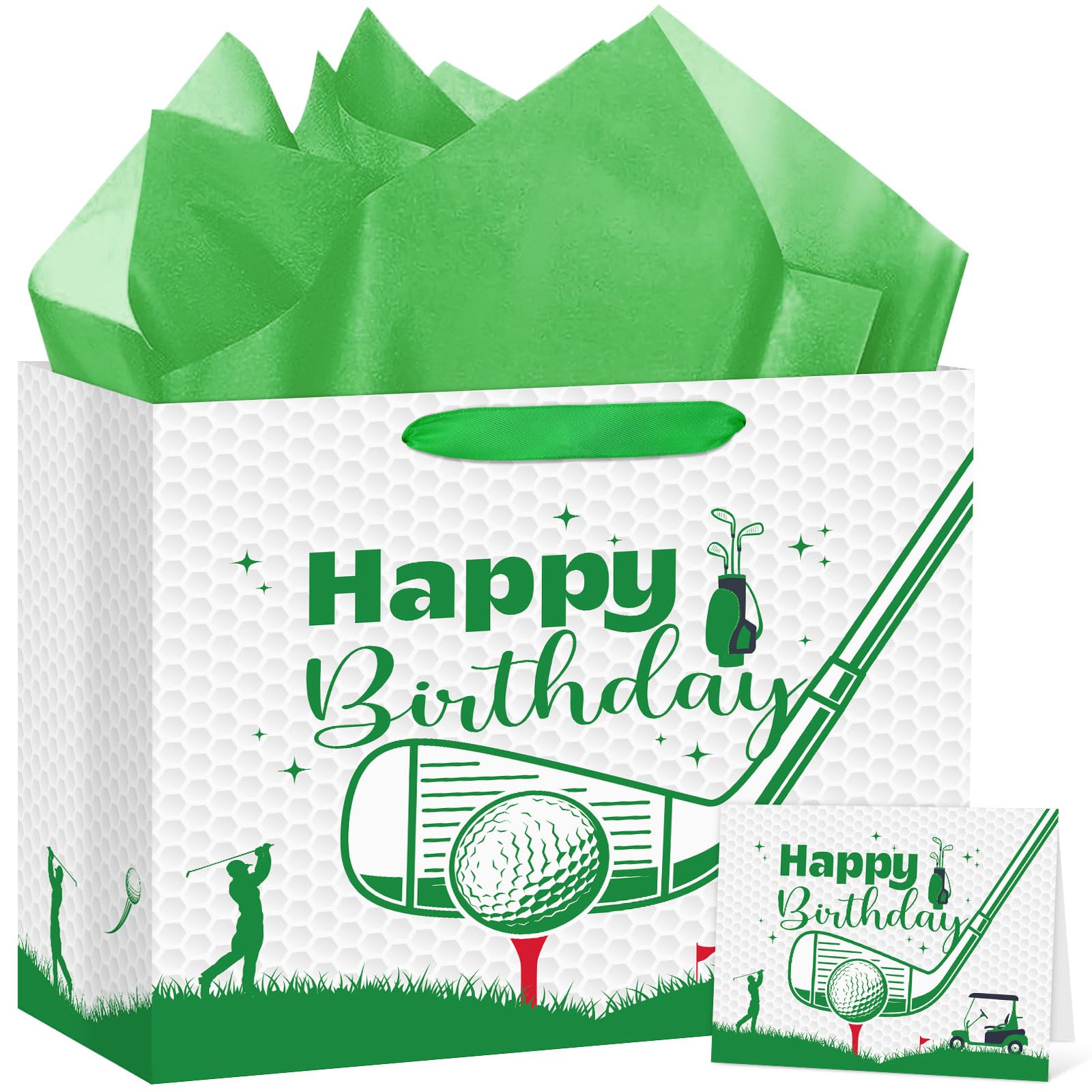 Abilat Large Golf Birthday Gift Bag with Tissue Paper and Greeting Card Reusable Golf Birthday Party Favors Wrapping Bag for Boys Men Sports Themed Party Decoration Supplies