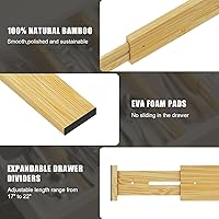 Vista 7 de Bamboo Drawer Dividers,17-22" Adjustable Kitchen Drawer Organizer for Clothes,4 Pack Expandable Drawer Organization Separators for