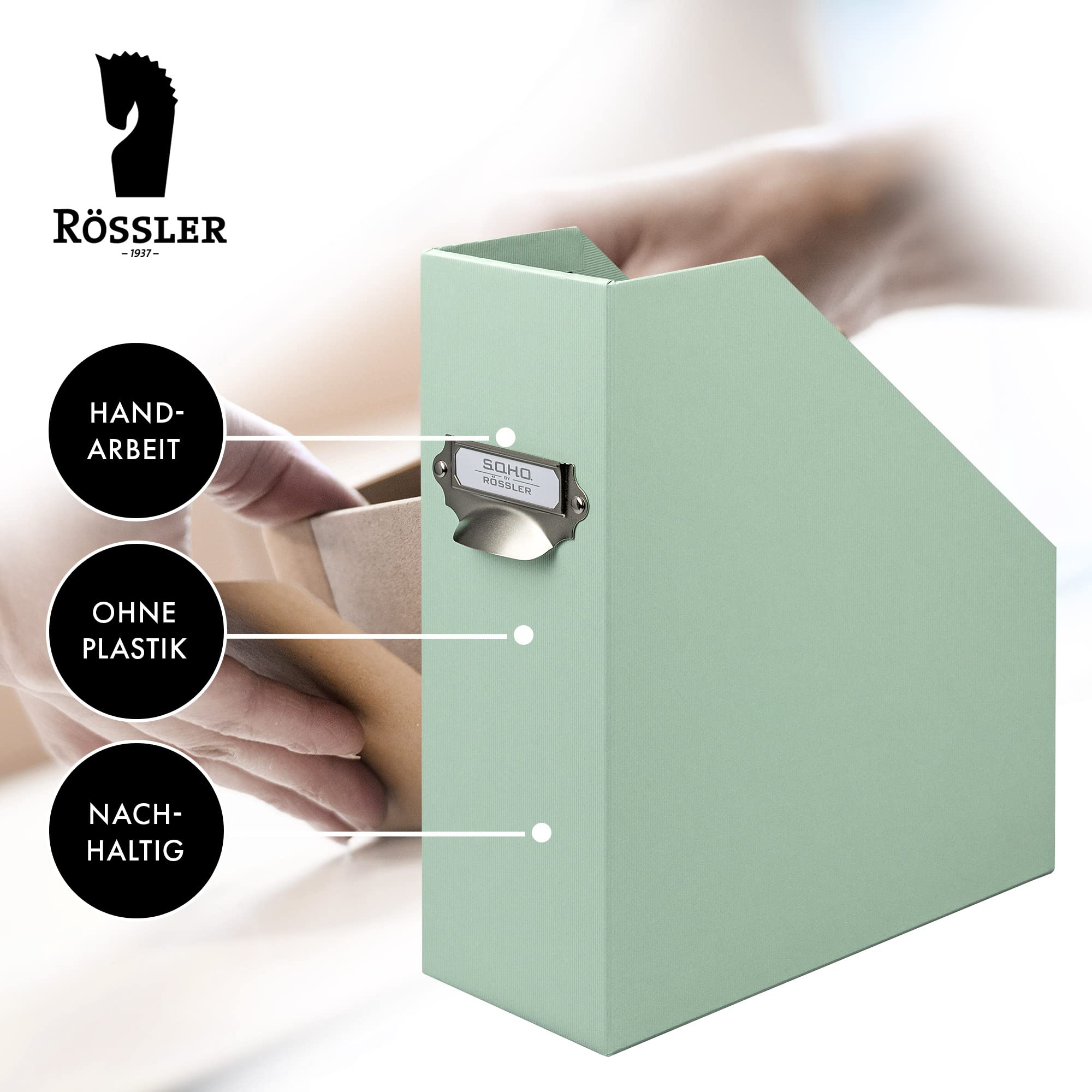 Rössler SOHO Stehsammler A4 | Stehsammler Pappe aus stabilem Karton | Büro Organizer | Schreibtisch Organizer | Zeitschriftenhalter | 315 x 260 x 115 mm | 1 Stück | Farbe: Grün | Mint | Zeitschriftenhalter DIN A4 aus stabilem Karton für Zeitschriften, Dok