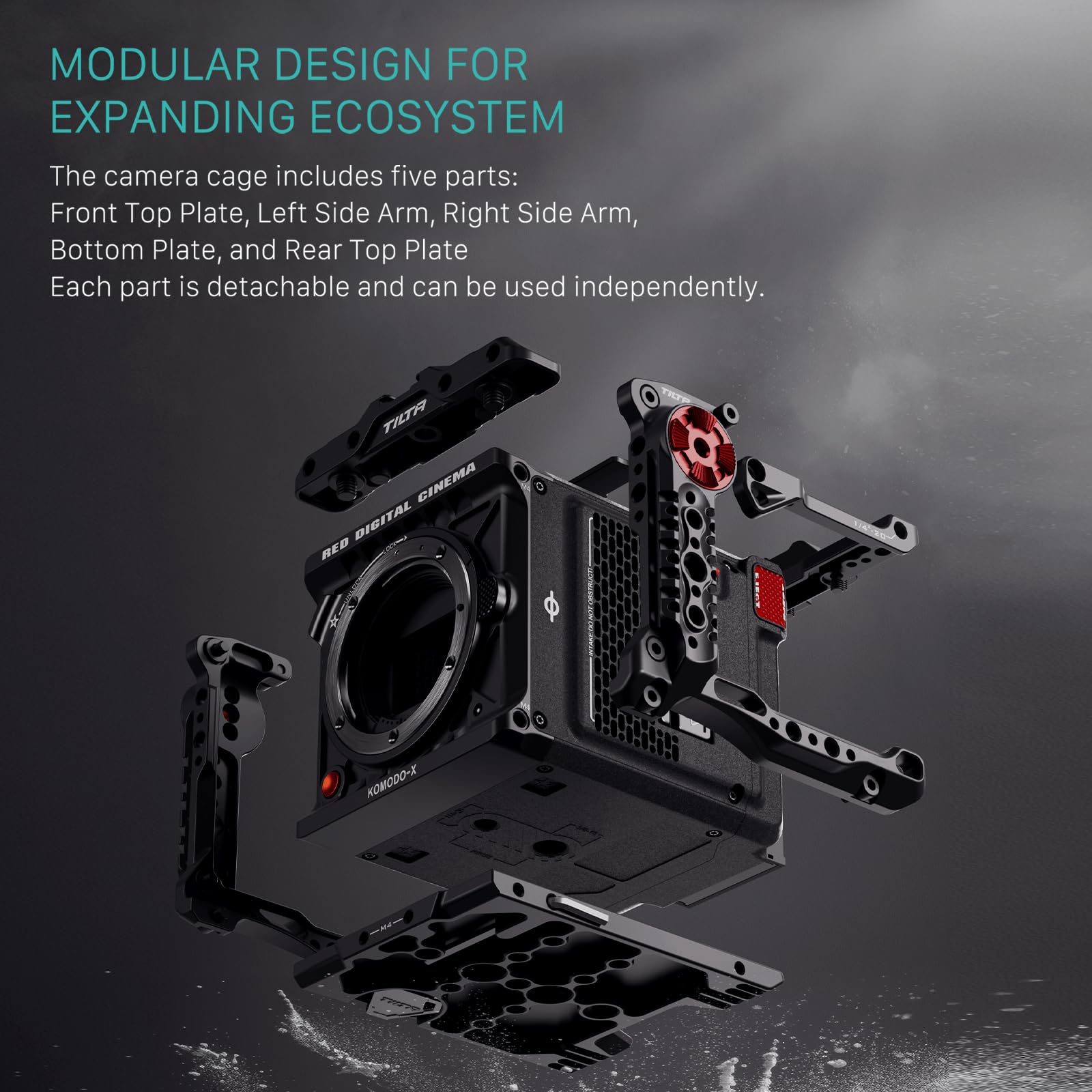 Tilta Kompletter Kamerakäfig kompatibel mit RED KOMODO-X mit Objektivadapter Unterstützung und Schnellwechsel-Grundplatte - schwarz TA-T53-FCC-B