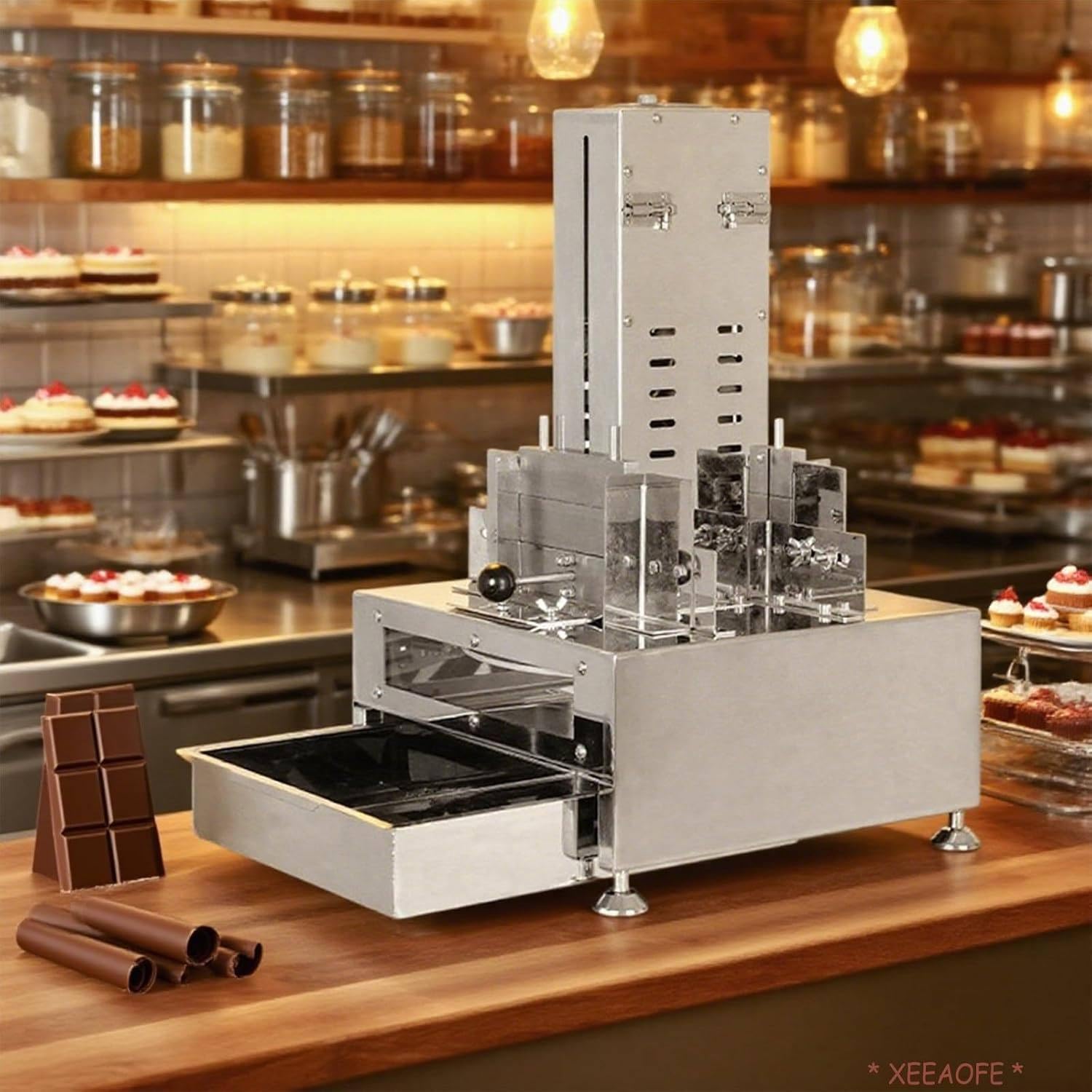 Macchina automatica per triturare il cioccolato, velocità regolabile con design a quattro lame e raschietti sagomati per una preparazione efficiente degli alimenti