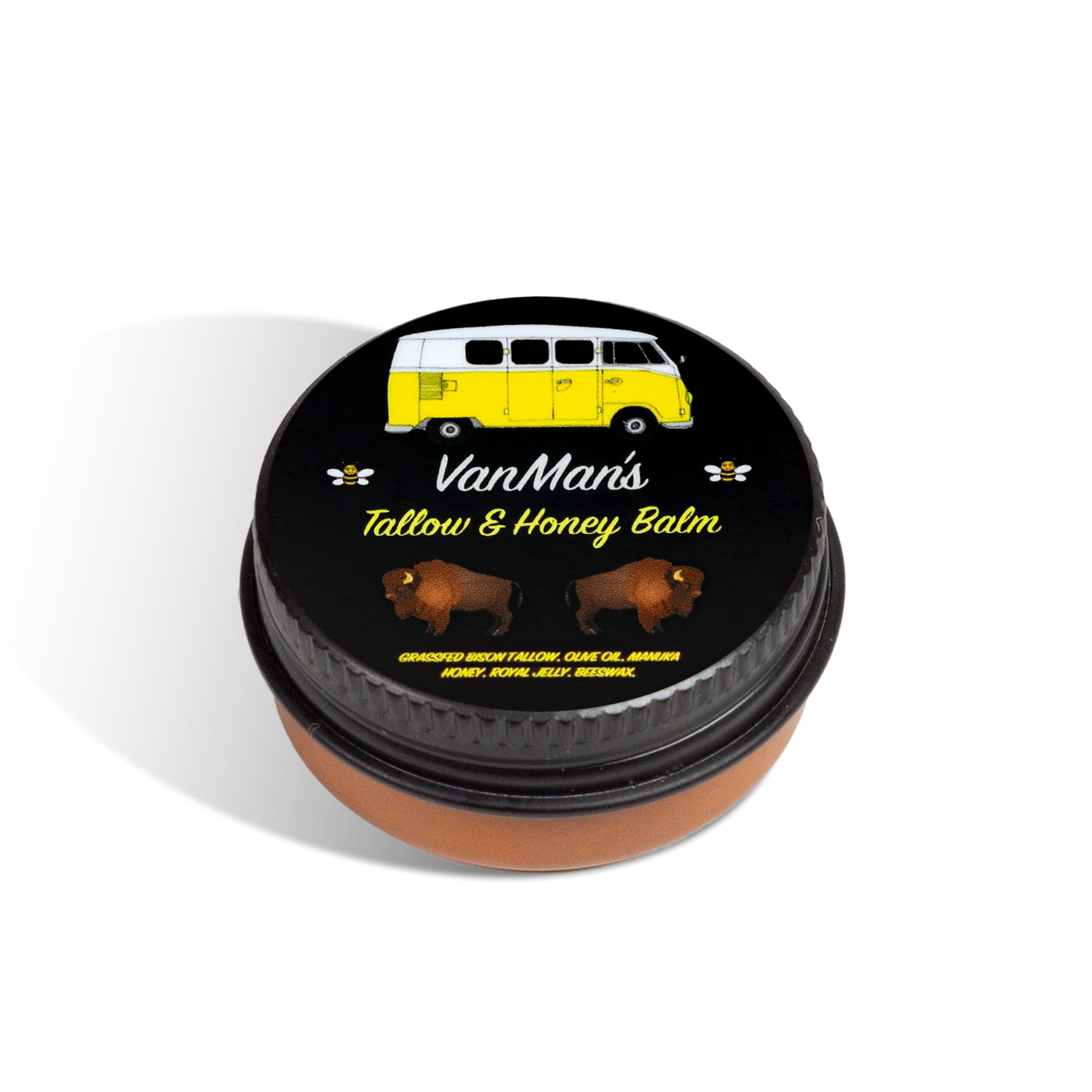 Vanman’s - Tiny Bison Tallow and Honey Balm - Unscented Grass-Fed/Finished Bison Tallow and Manuka Honey Cream with Royal Jelly - For Dry, Delicate