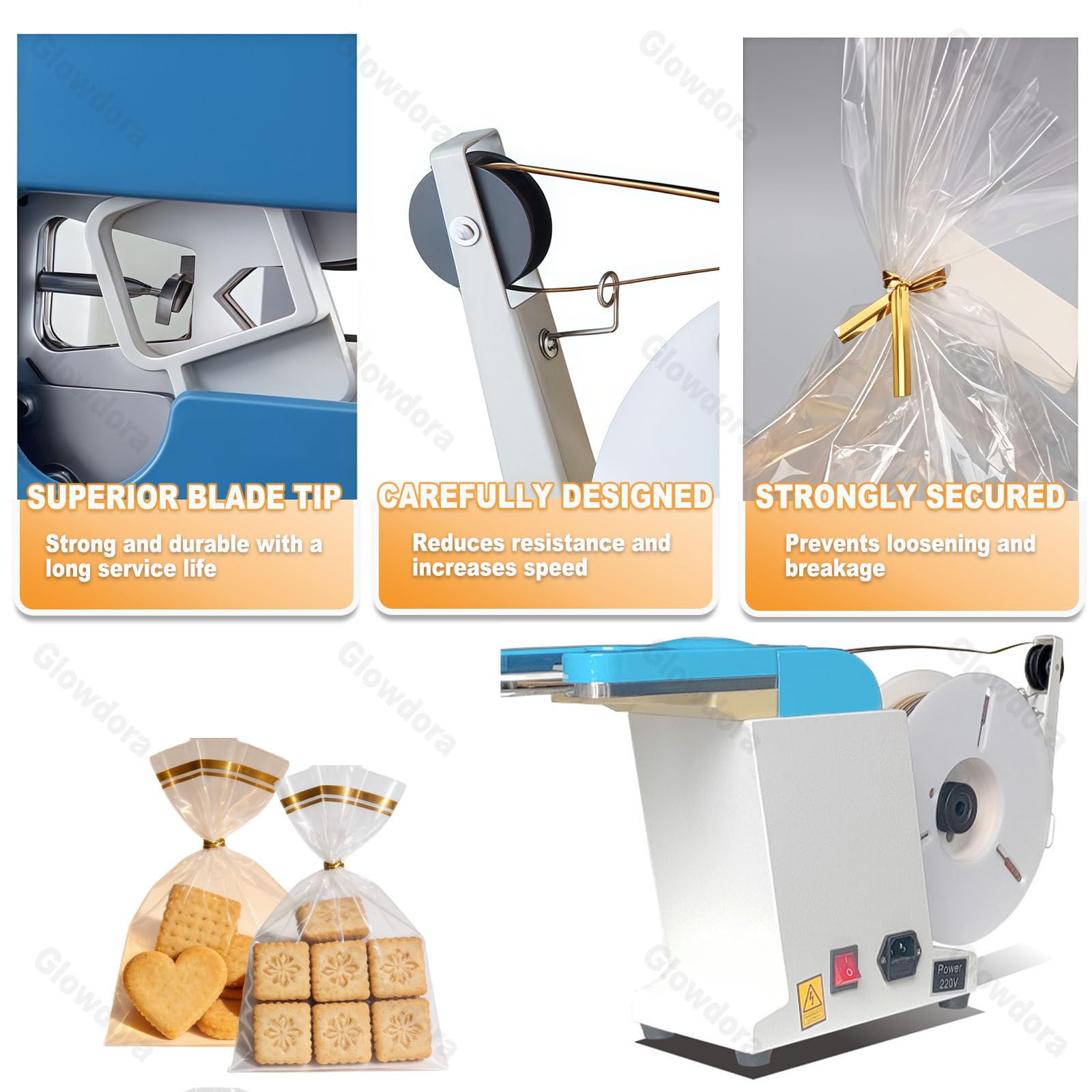 Macchina automatica per impacchettare, sigillatrice a spirale per alimenti, pane, fiori, artigianato, tenuta stretta a 4 cicli, diametro regolabile 0,1-1,2 mm, essenziale per supermercati